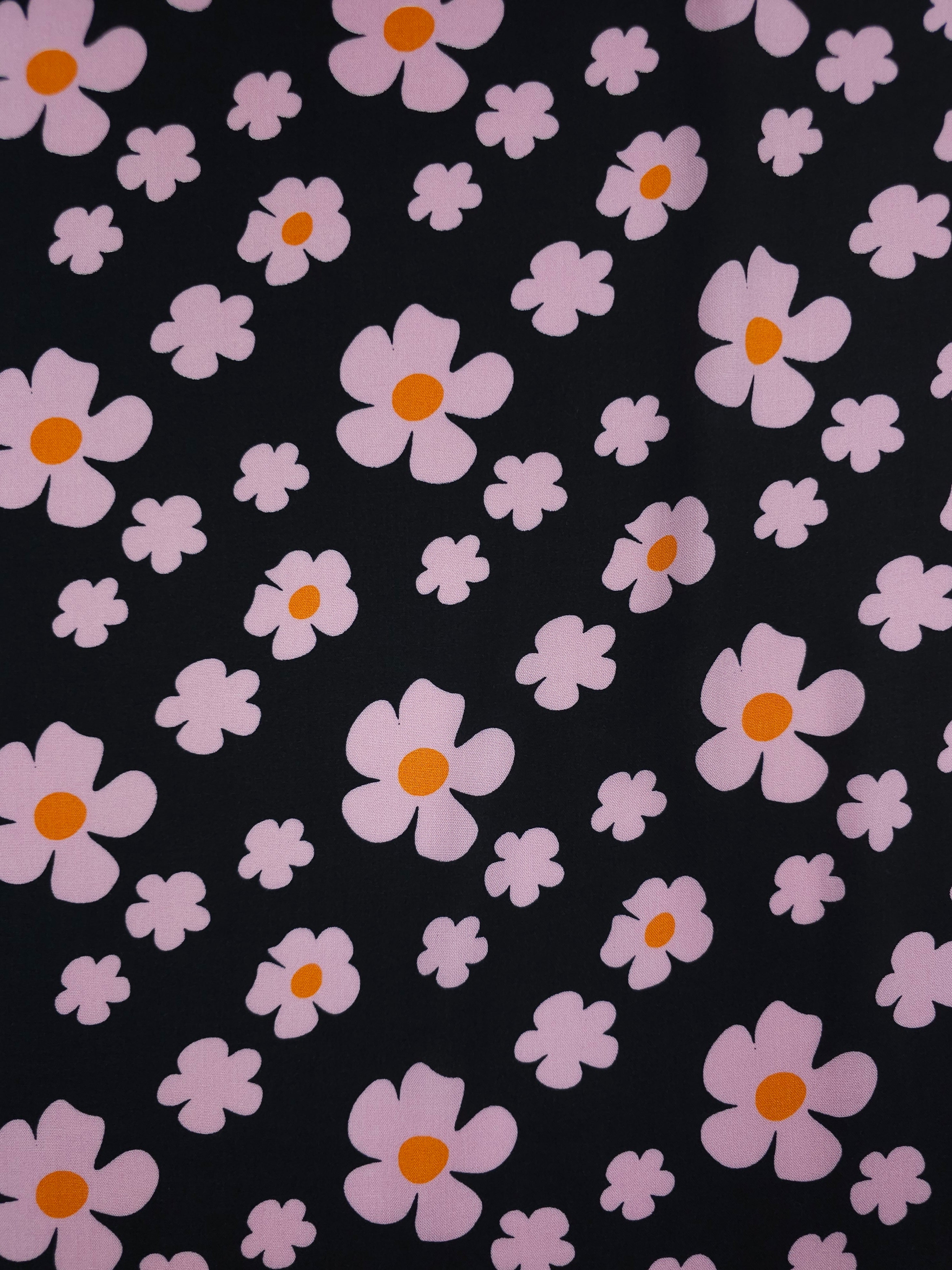 Pinky Lilac/Black Daisy Viscose Challis