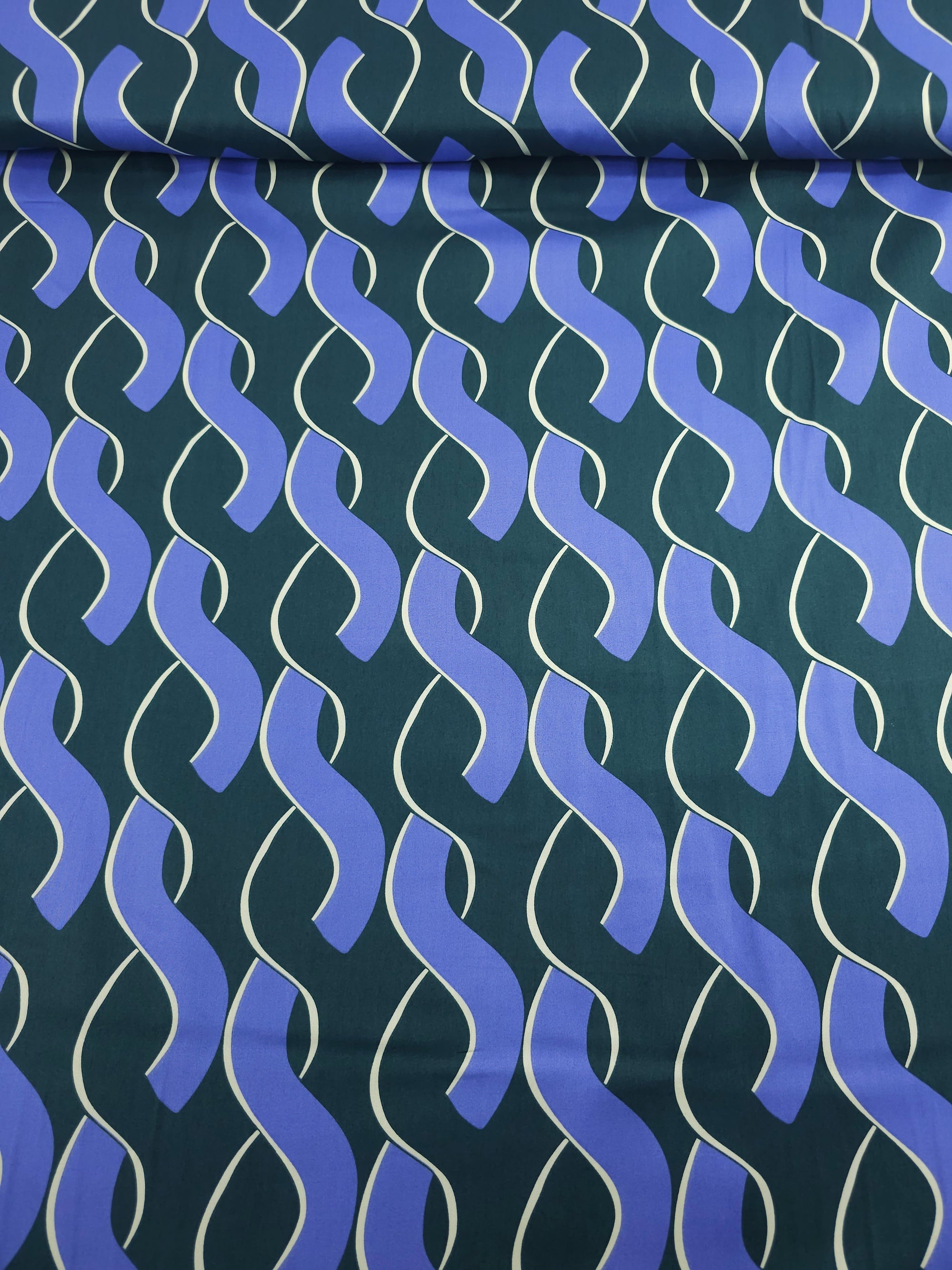 Lavender/Pine Green Abstract Links Cotton Satin 55"