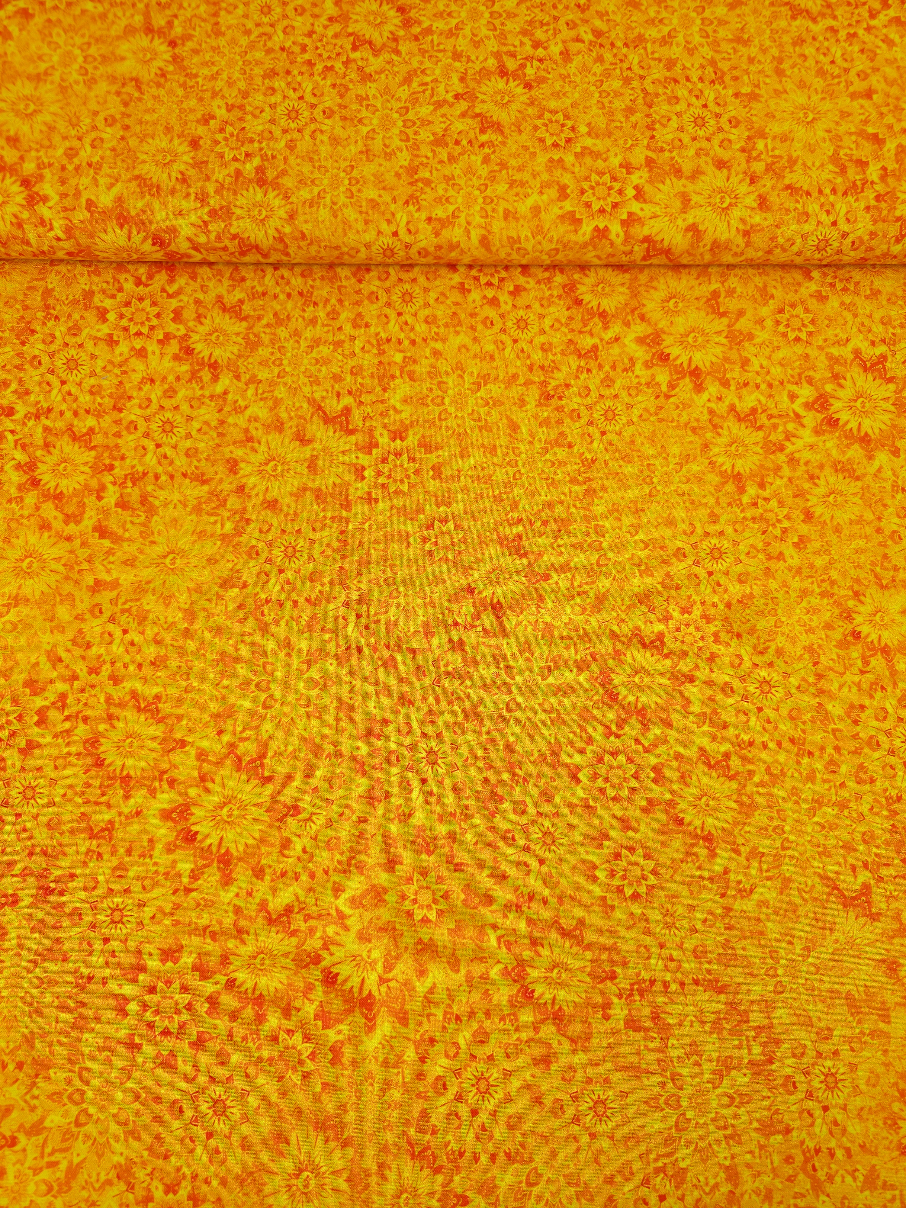 Fire Orange Dancing Dahlias Kaleidoscope 100% Cotton 106" *EXTRA WIDE*