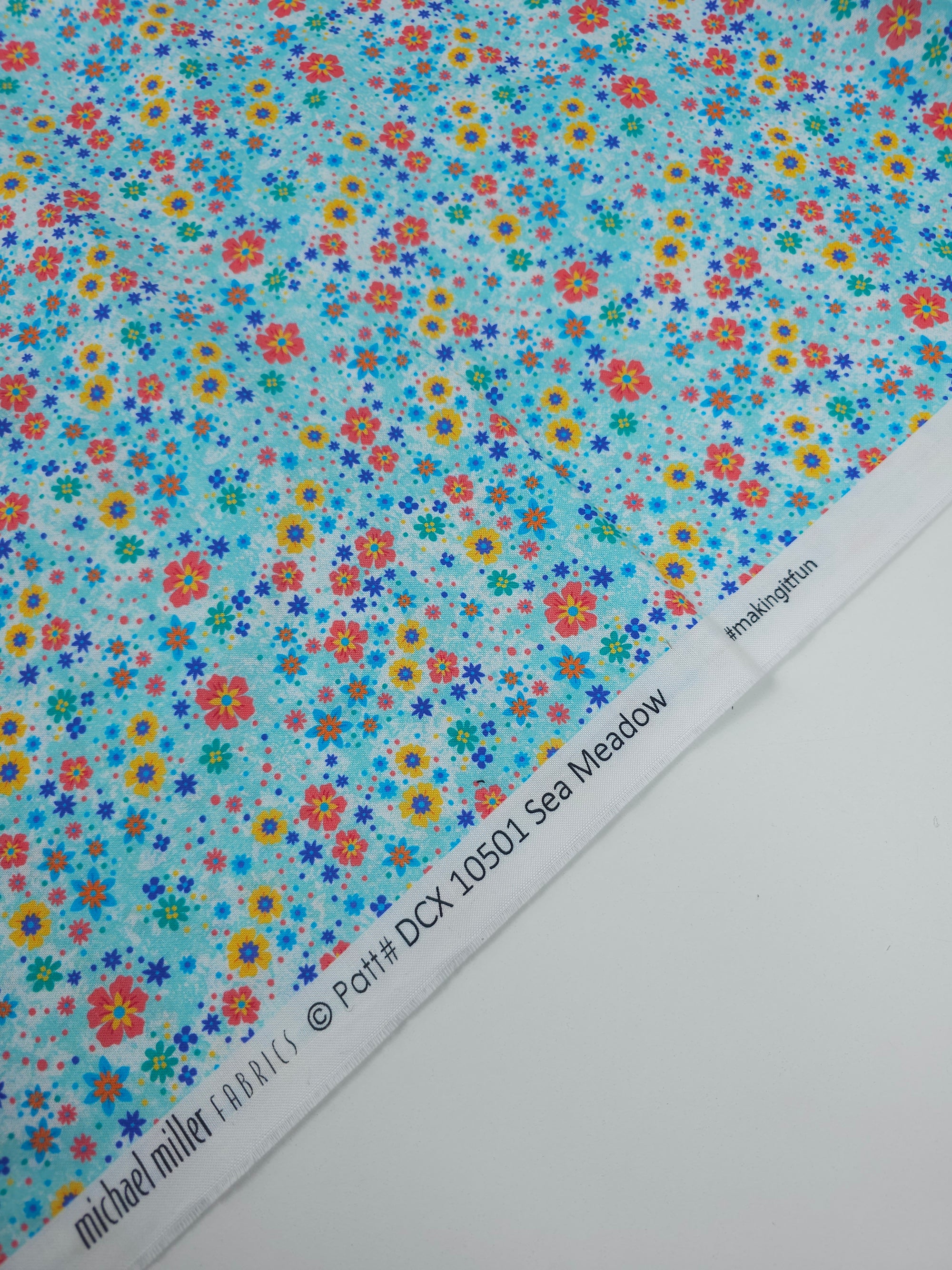 Light Blue Floral Meadow 100% Cotton - Michael Miller
