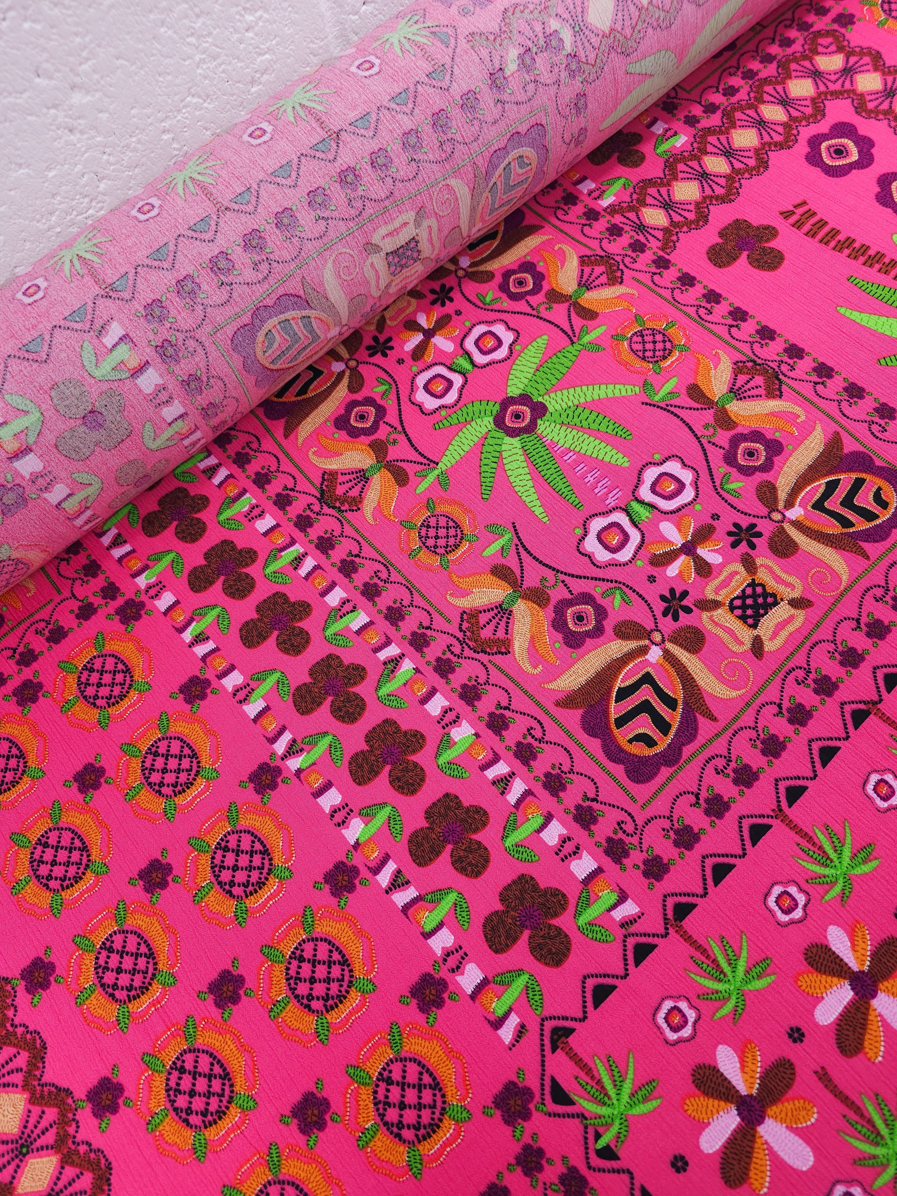 Fuchsia Pink Boho Retro Viscose Crepe
