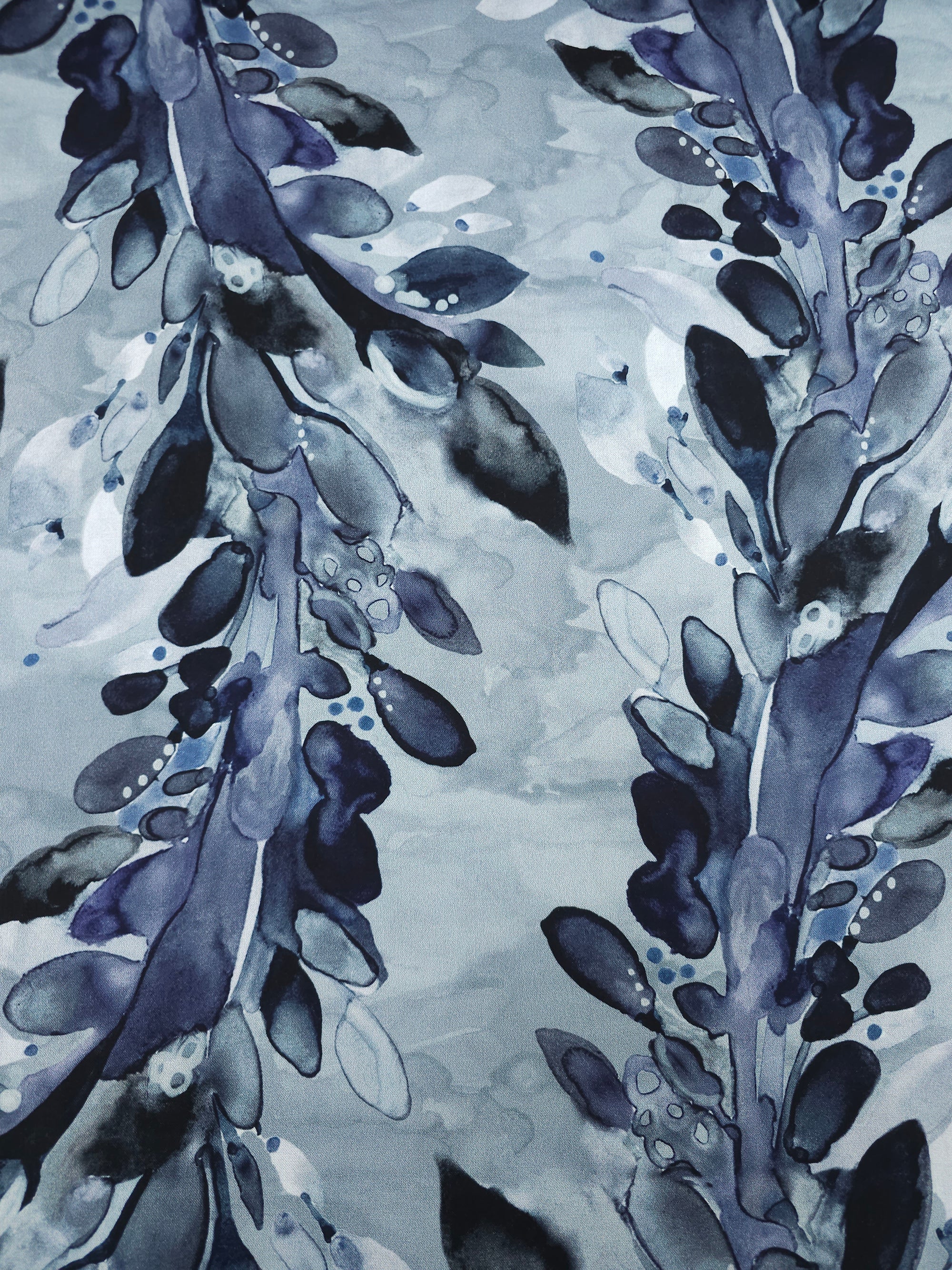Indigo/Grey Watercolour Nature Stalk 100% Cotton 102" - Shell Rummel *EXTRA WIDE*