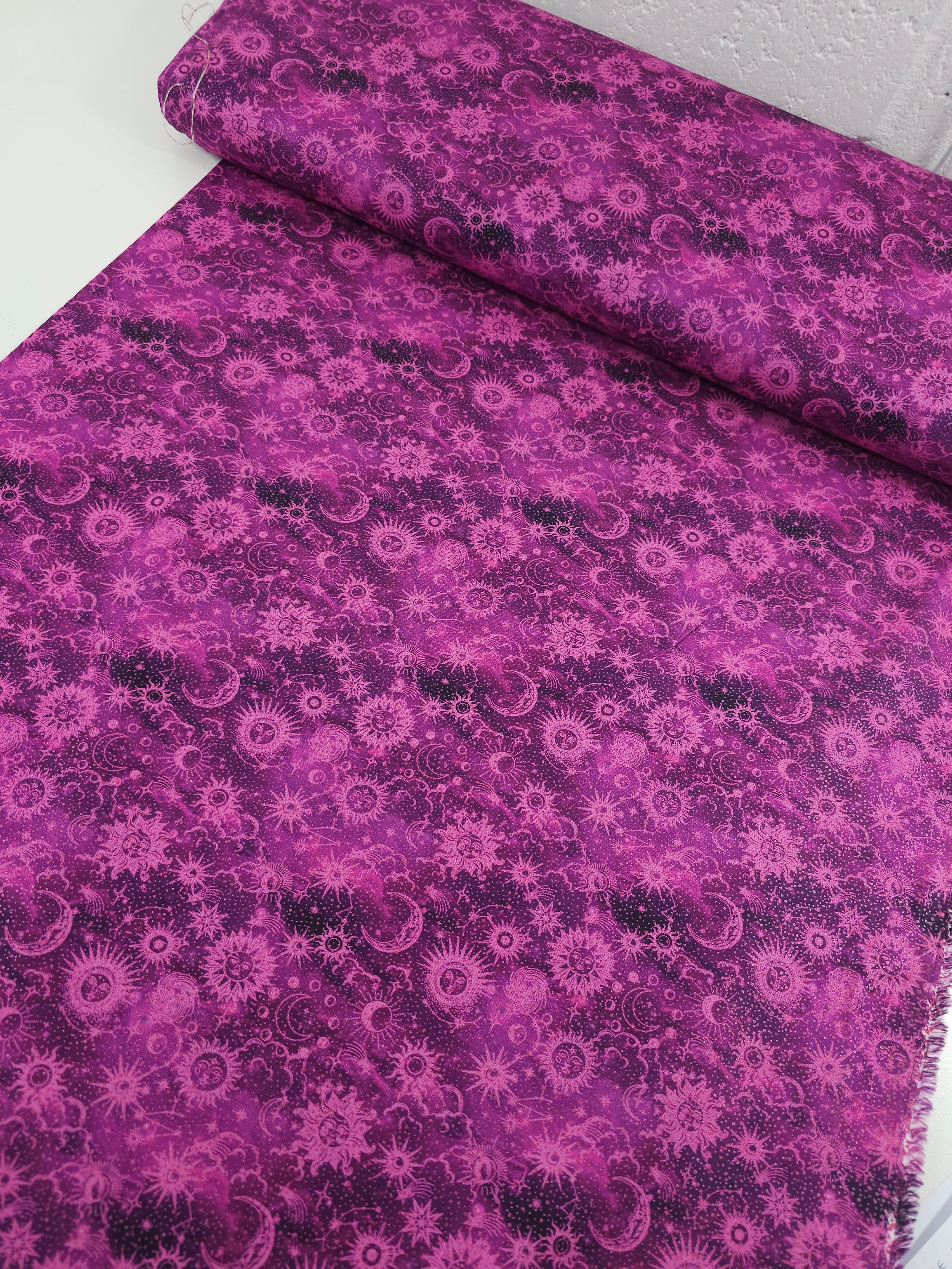 Magenta/Silver Celestial Skies 100% Cotton - Benartex
