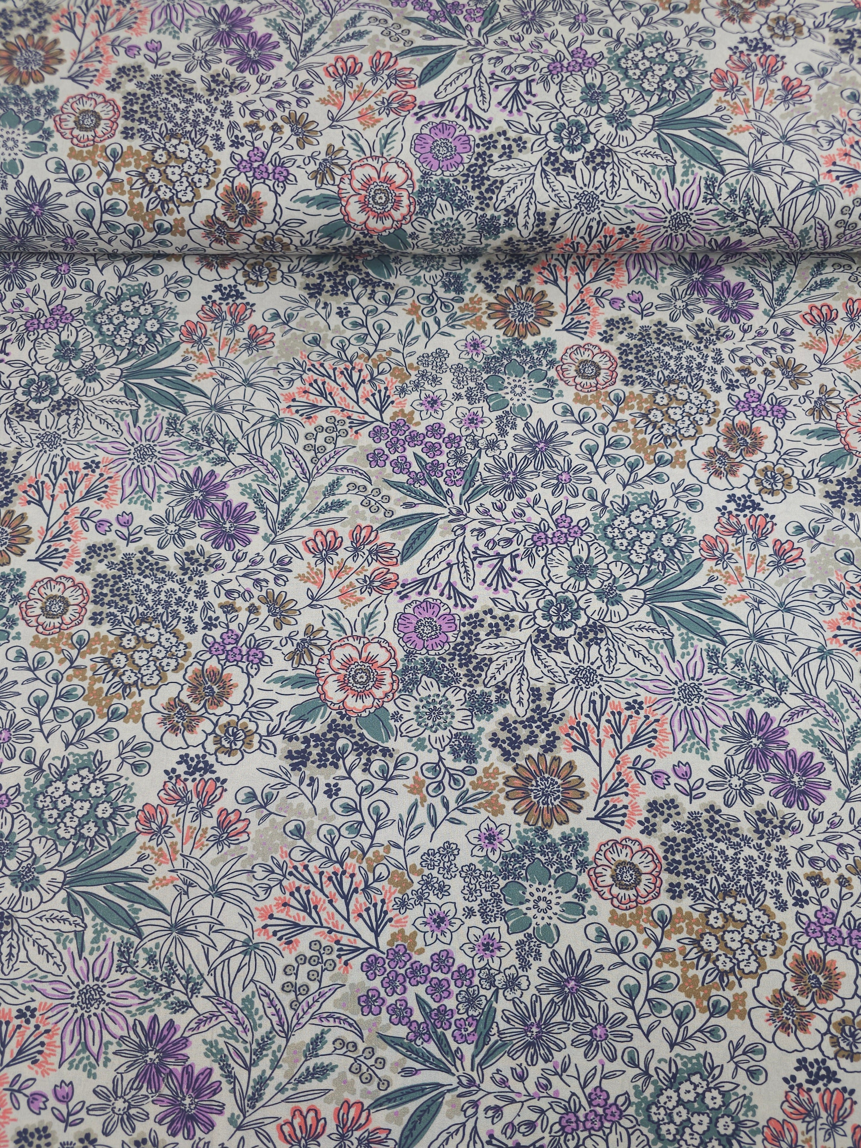 Ivory Blooming Floral Meadow 100% Cotton 60"