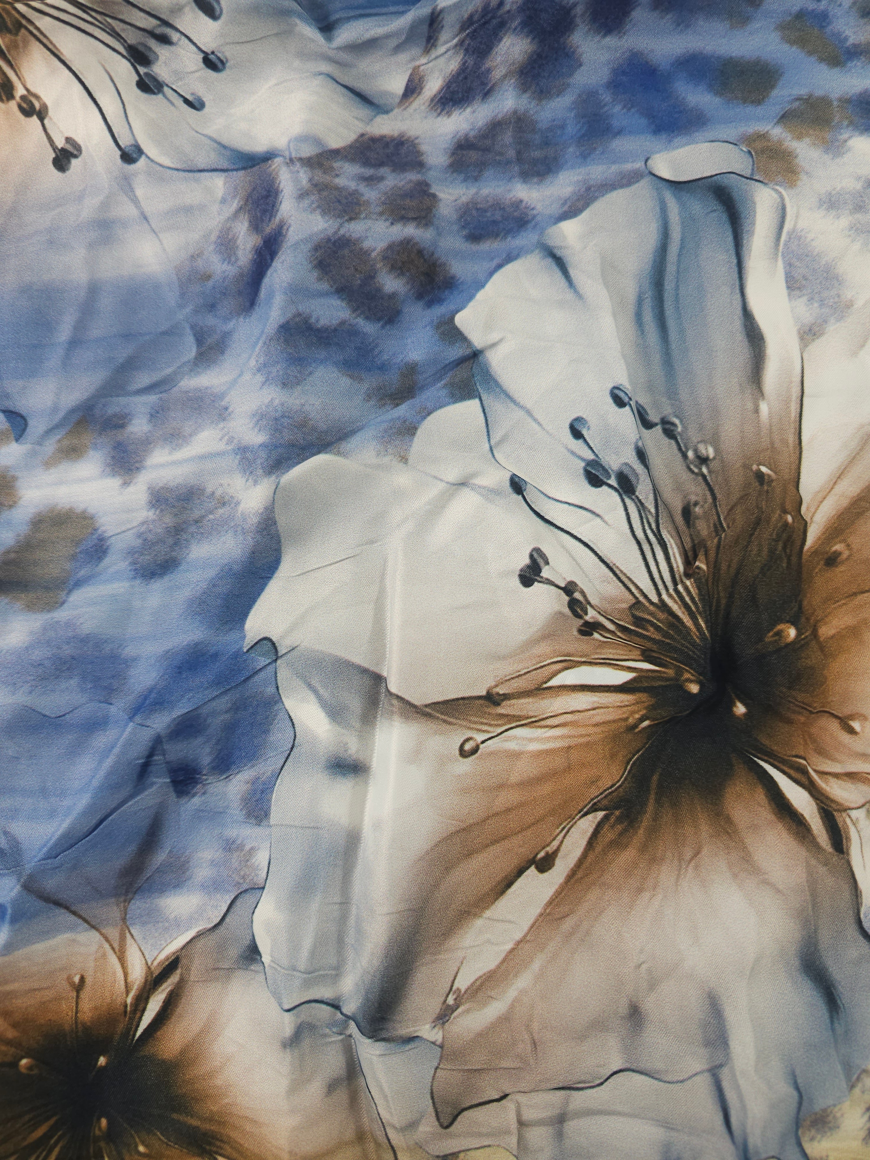 Blue cheetah floral Viscose sateen- 1.5m piece