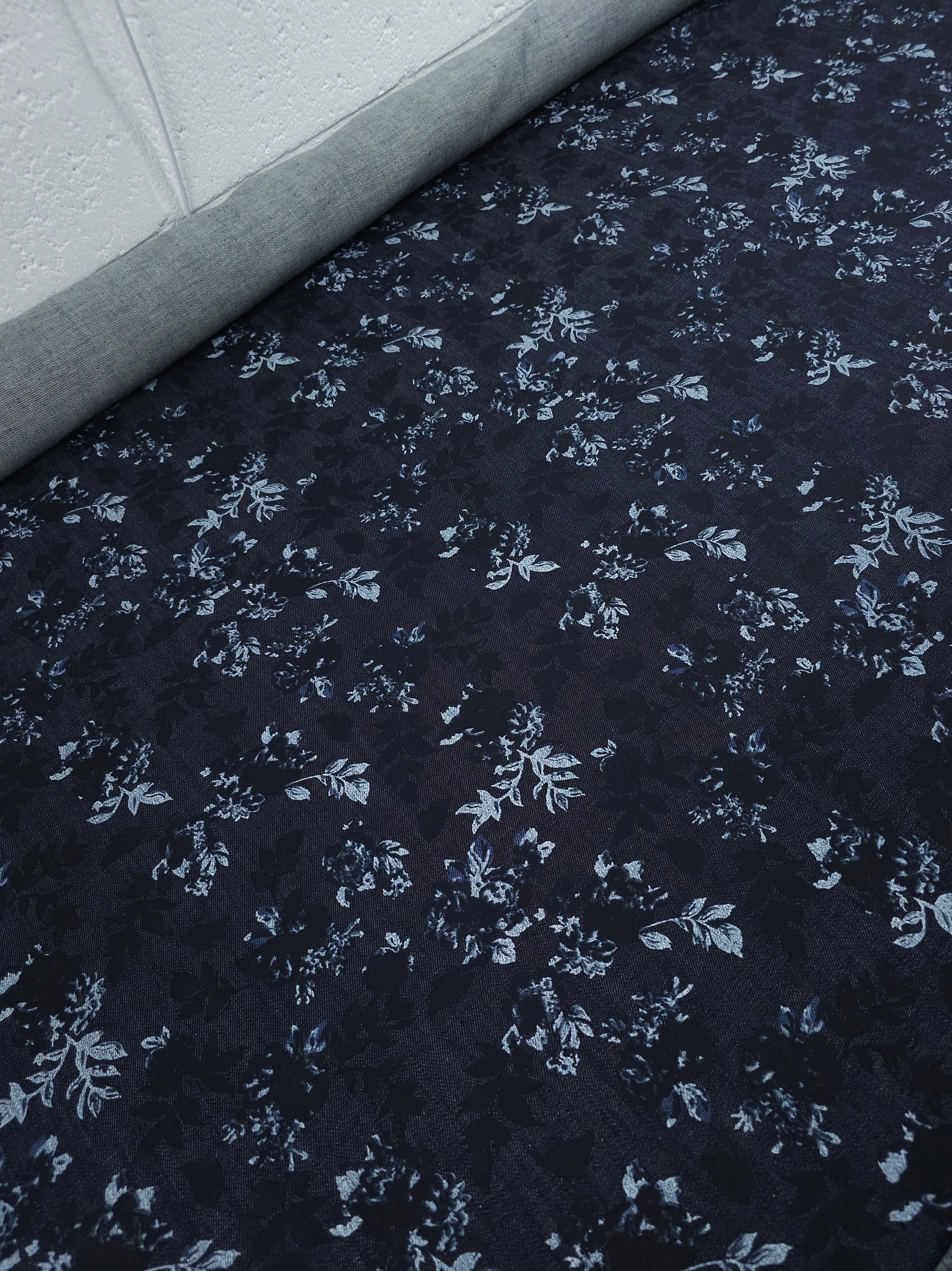 Dark Navy Floating Floral Denim
