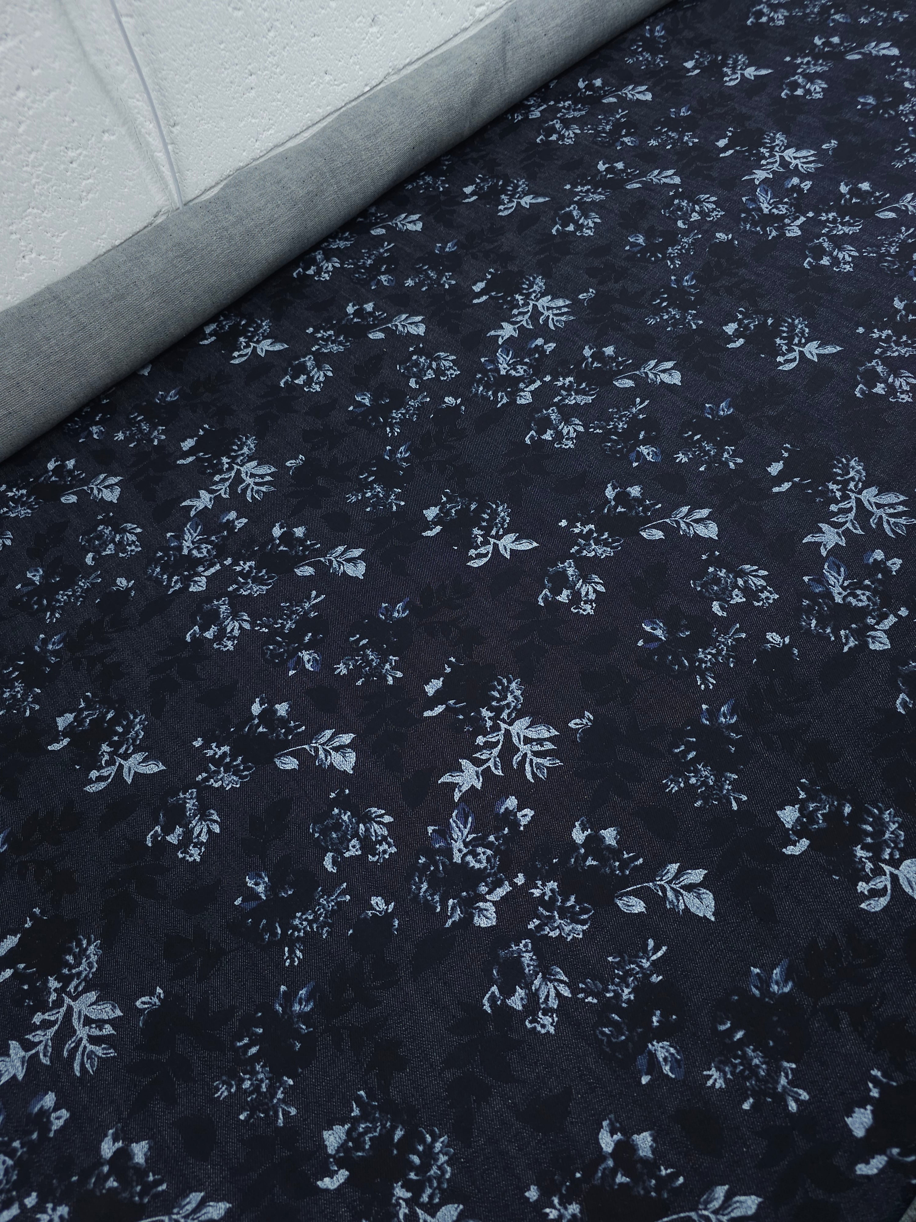 Dark Navy Floating Floral Denim