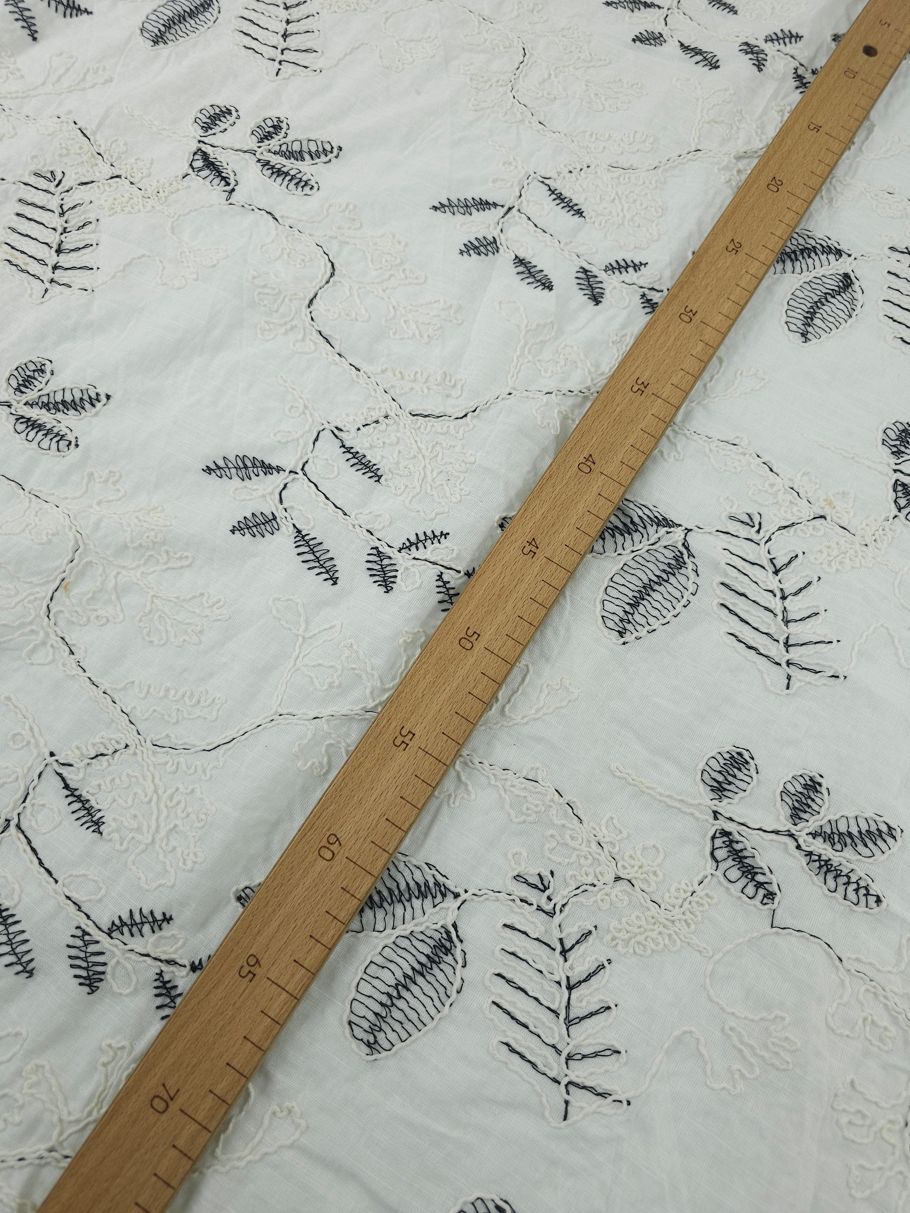 Black/Ivory Leaf Trail Cotton Slub Broderie Anglaise