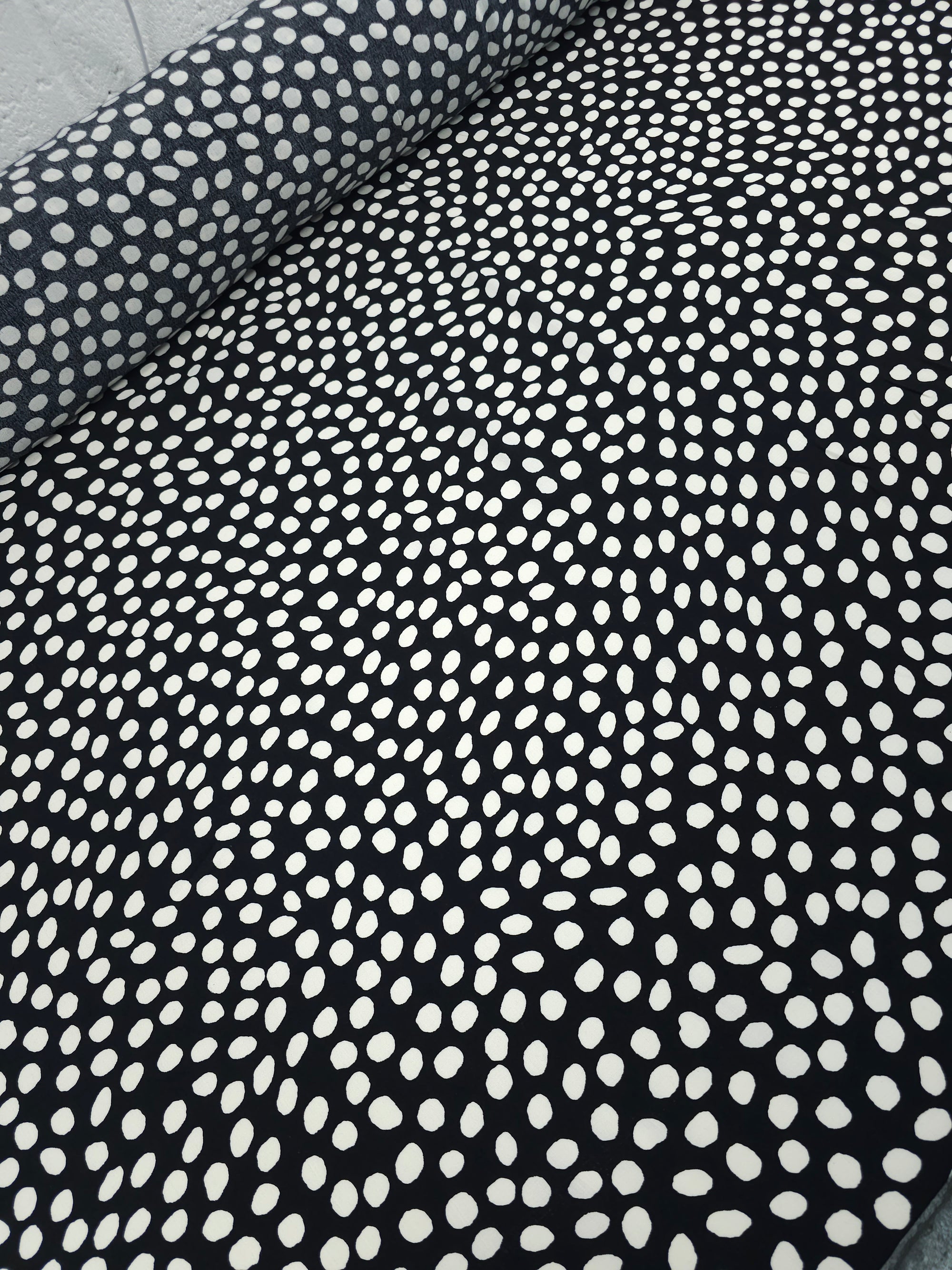 Black/Ivory Irregular Polka Spot Viscose Crepe