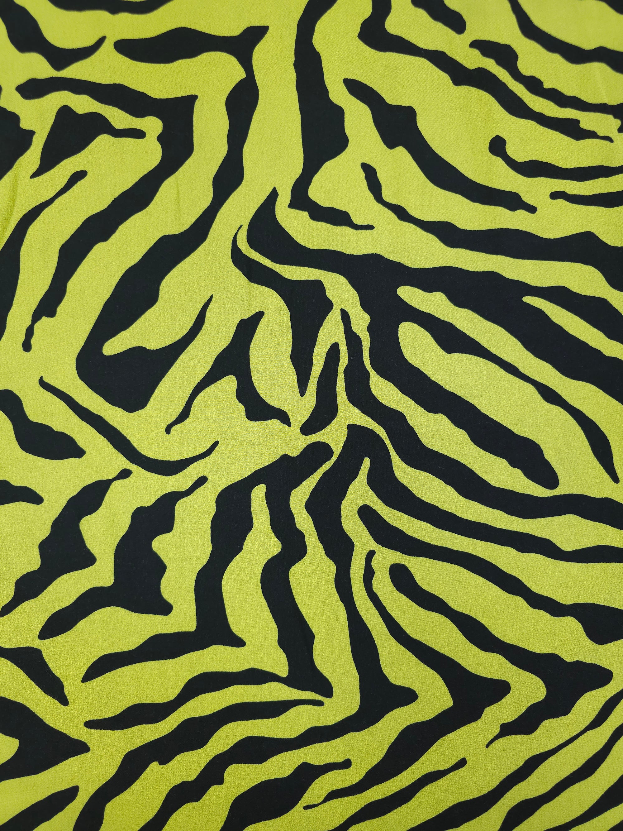Lime Zebra Doodle Satin Backed Viscose Crepe