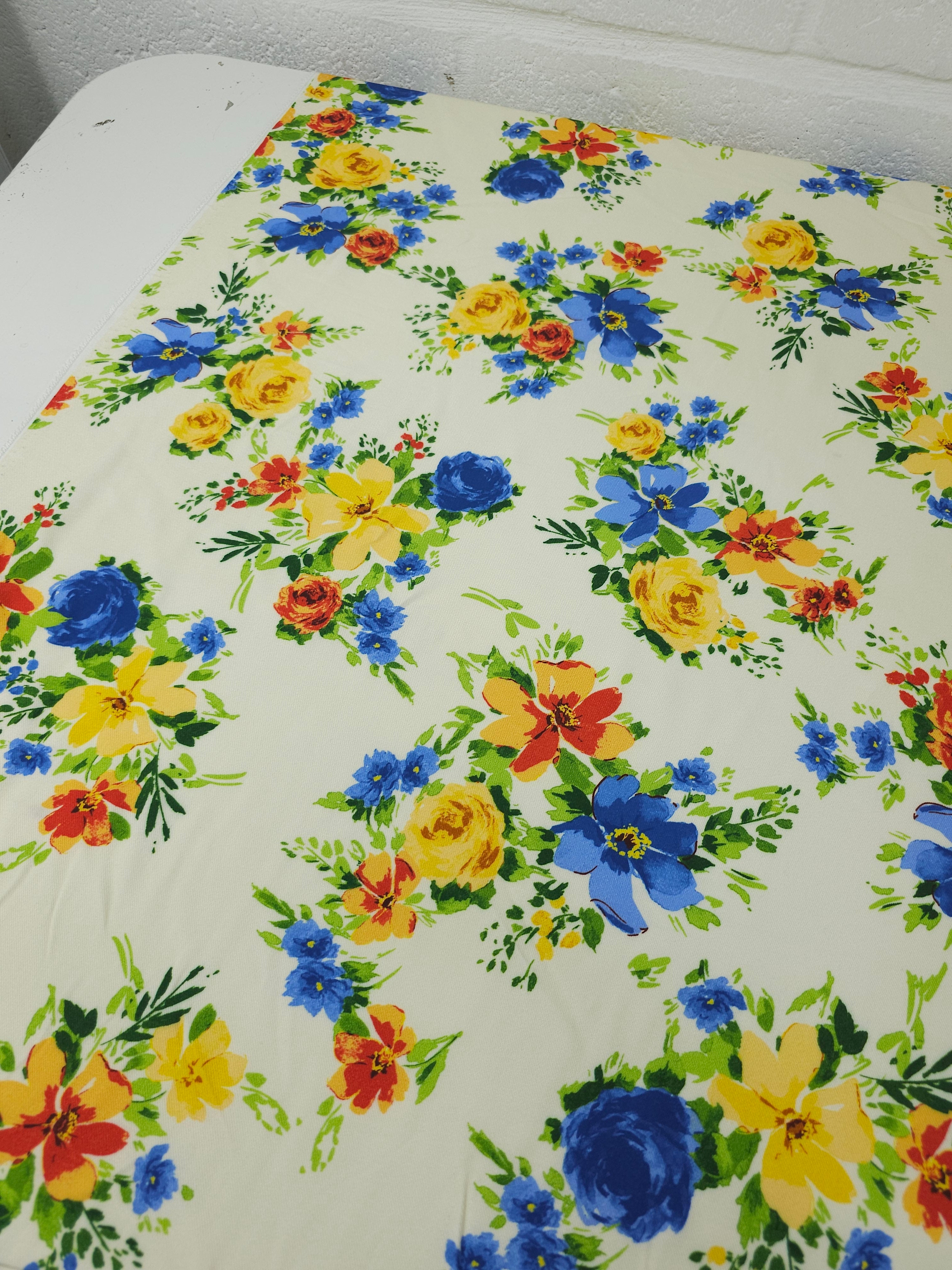 Blue/Yellow Floral Bouquet Viscose Twill - Nobody's Child