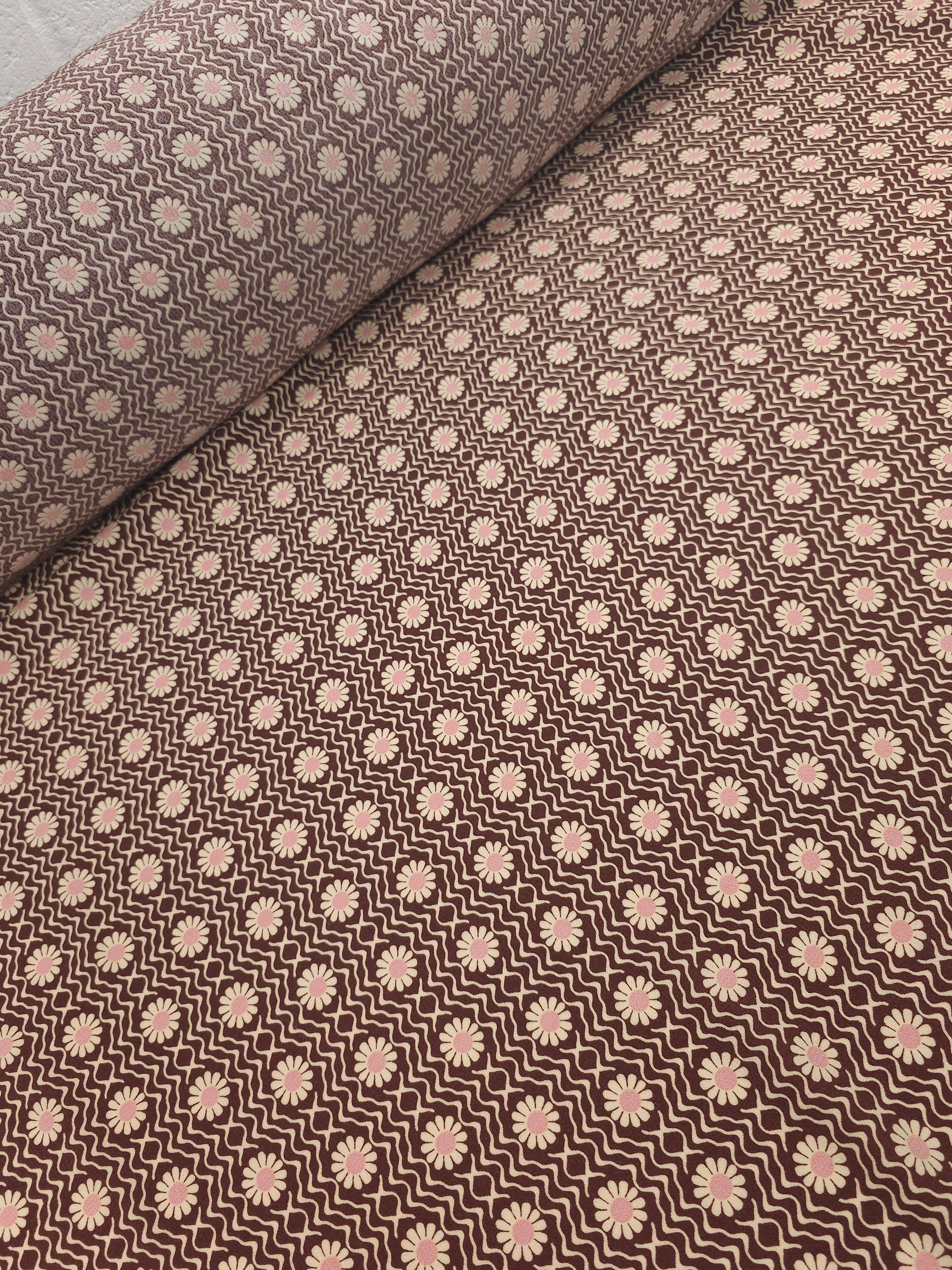Brown/Pink Daisy Wave Viscose Crepe