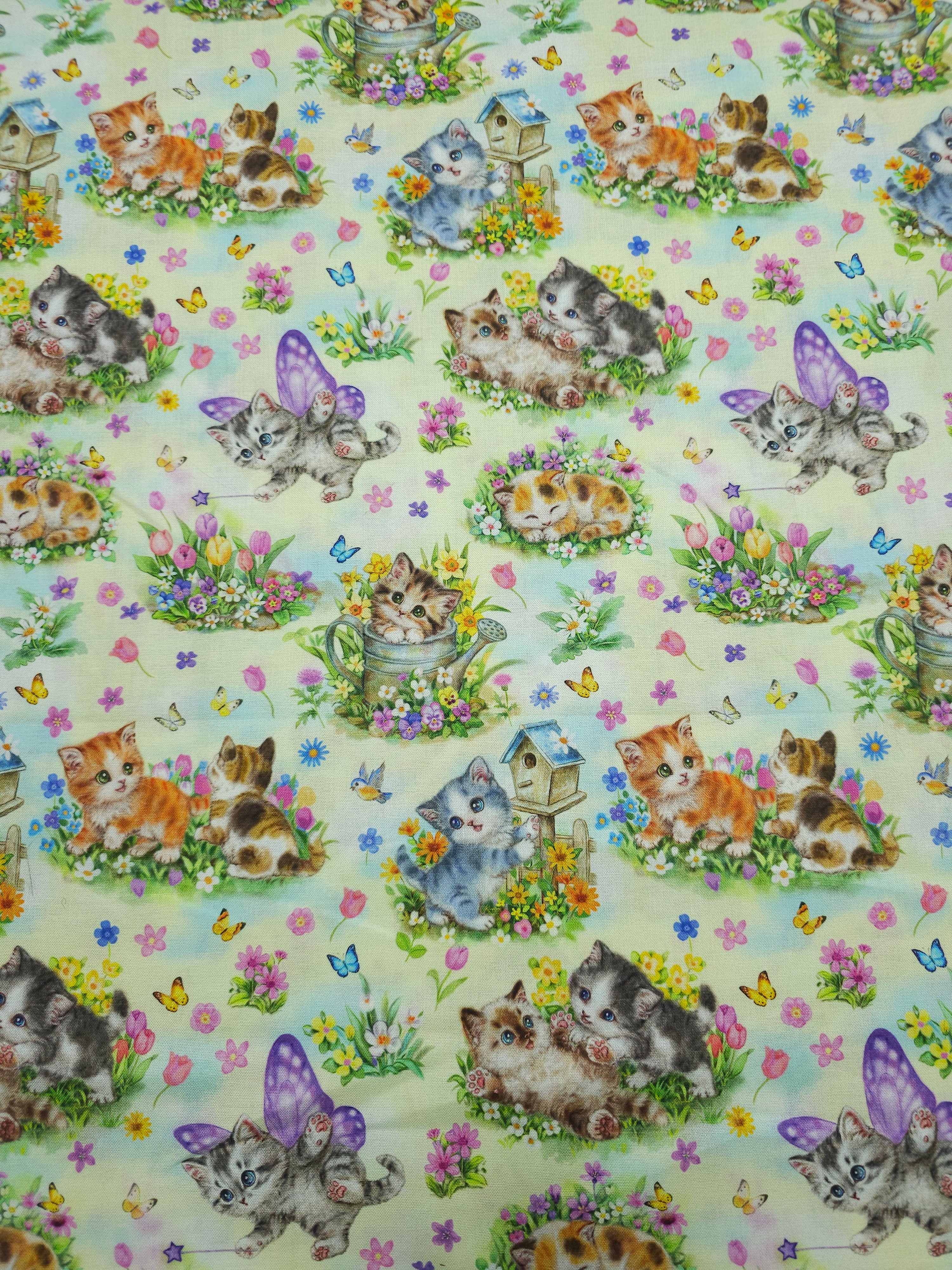 Floral Daydream Kittens 100% Cotton