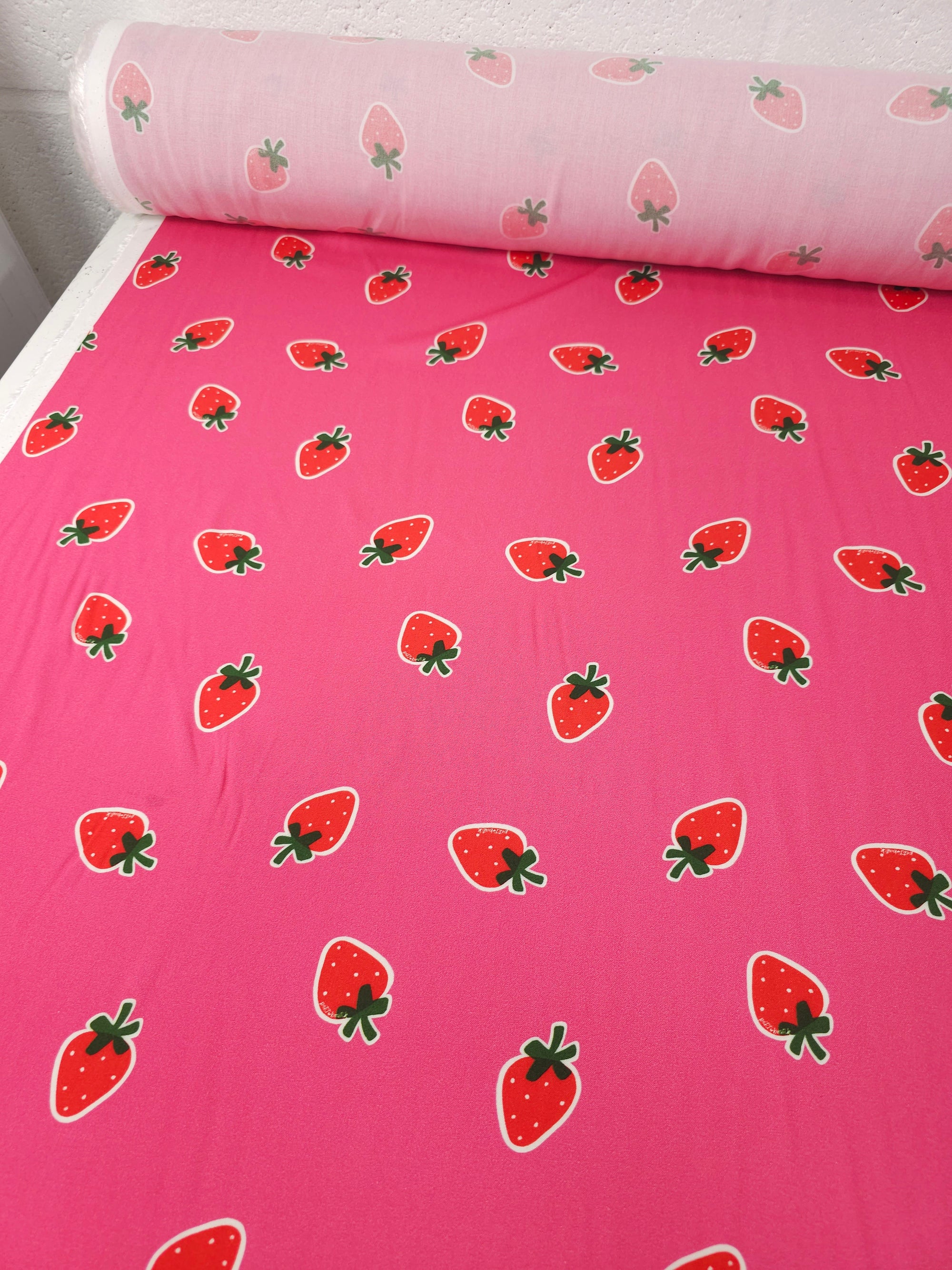 Fuchsia Pink Floating Strawberry Viscose Challis