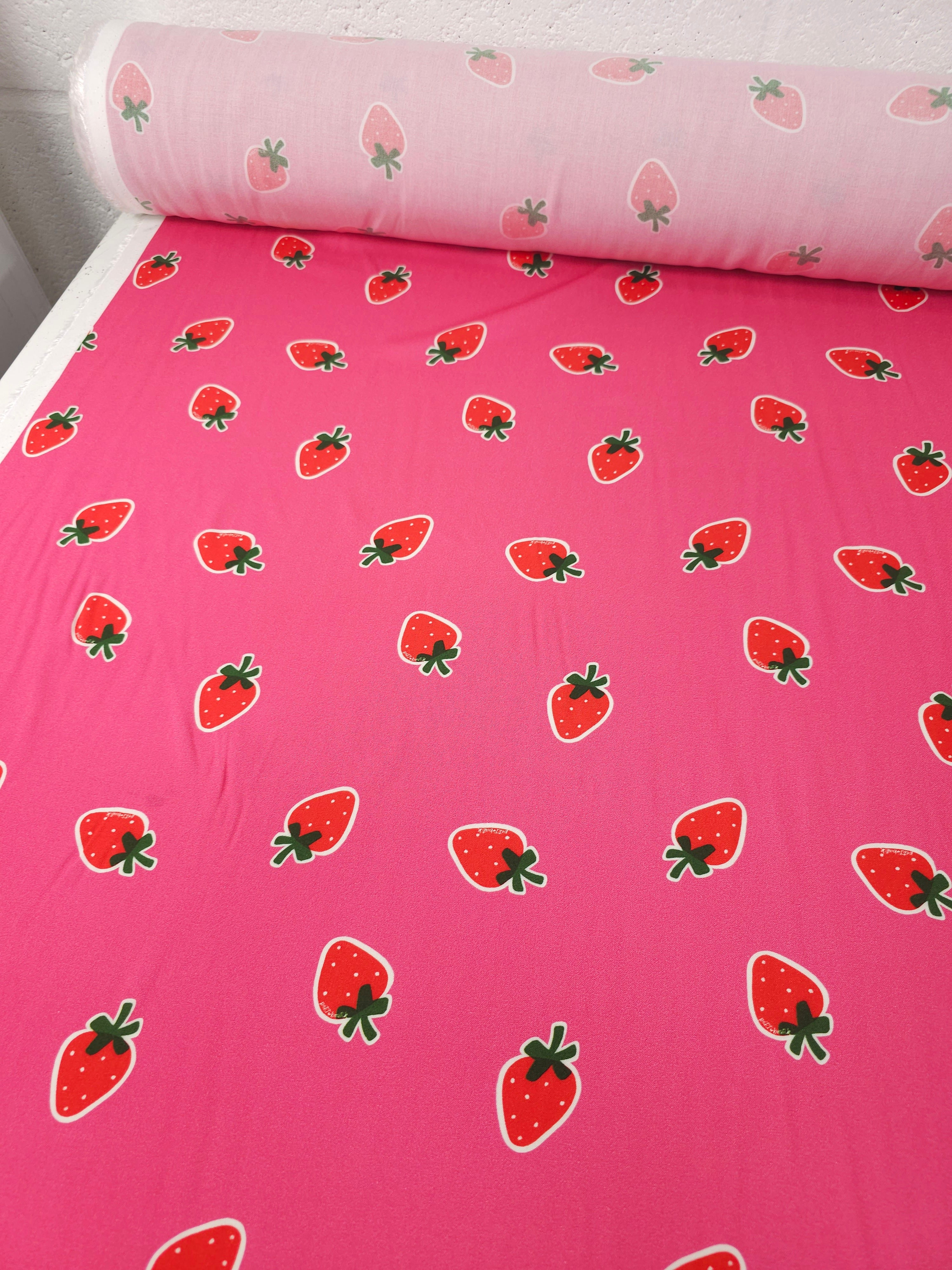 Fuchsia Pink Floating Strawberry Viscose Challis