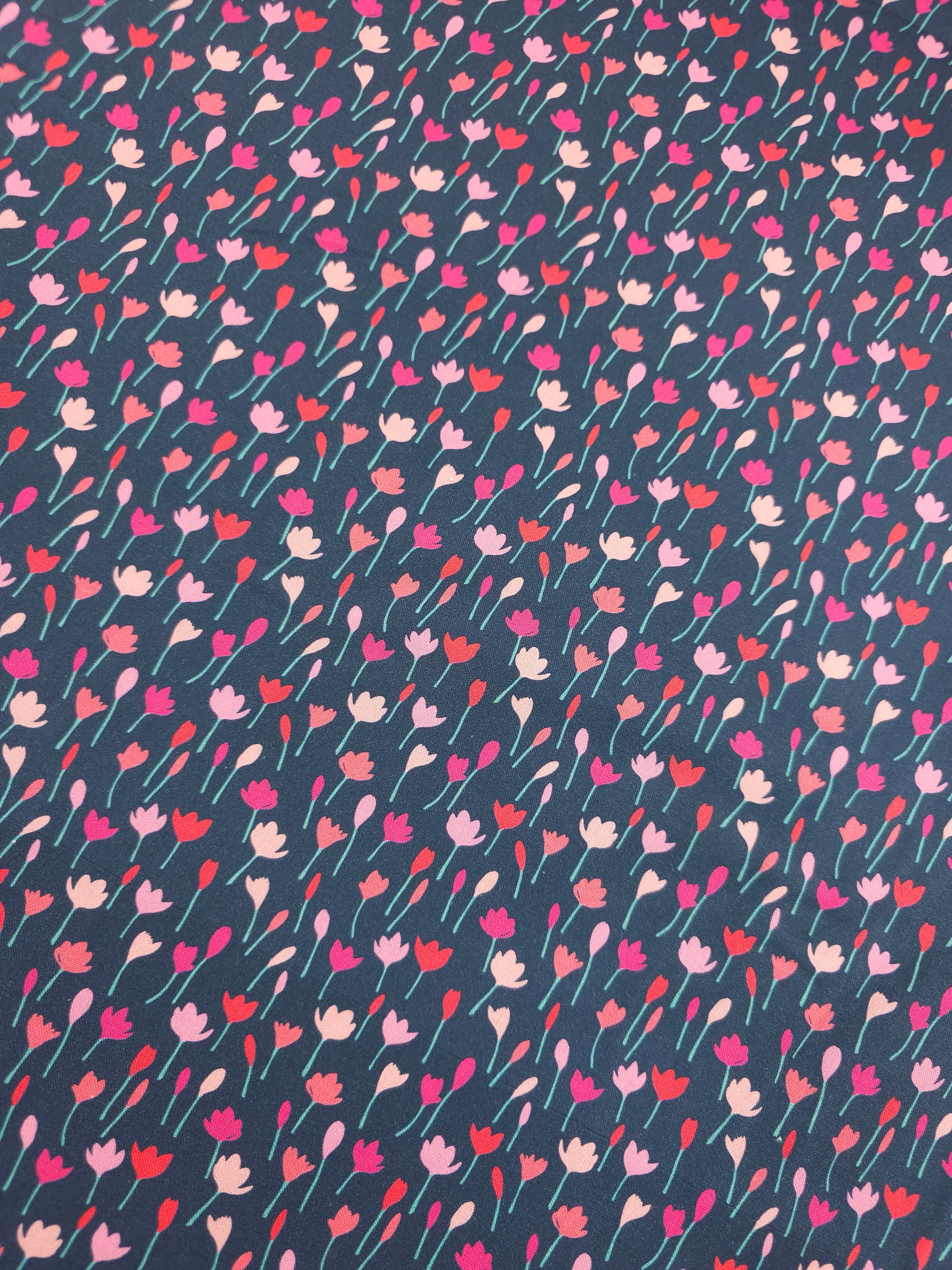 Navy Tulip Field 100% Cotton