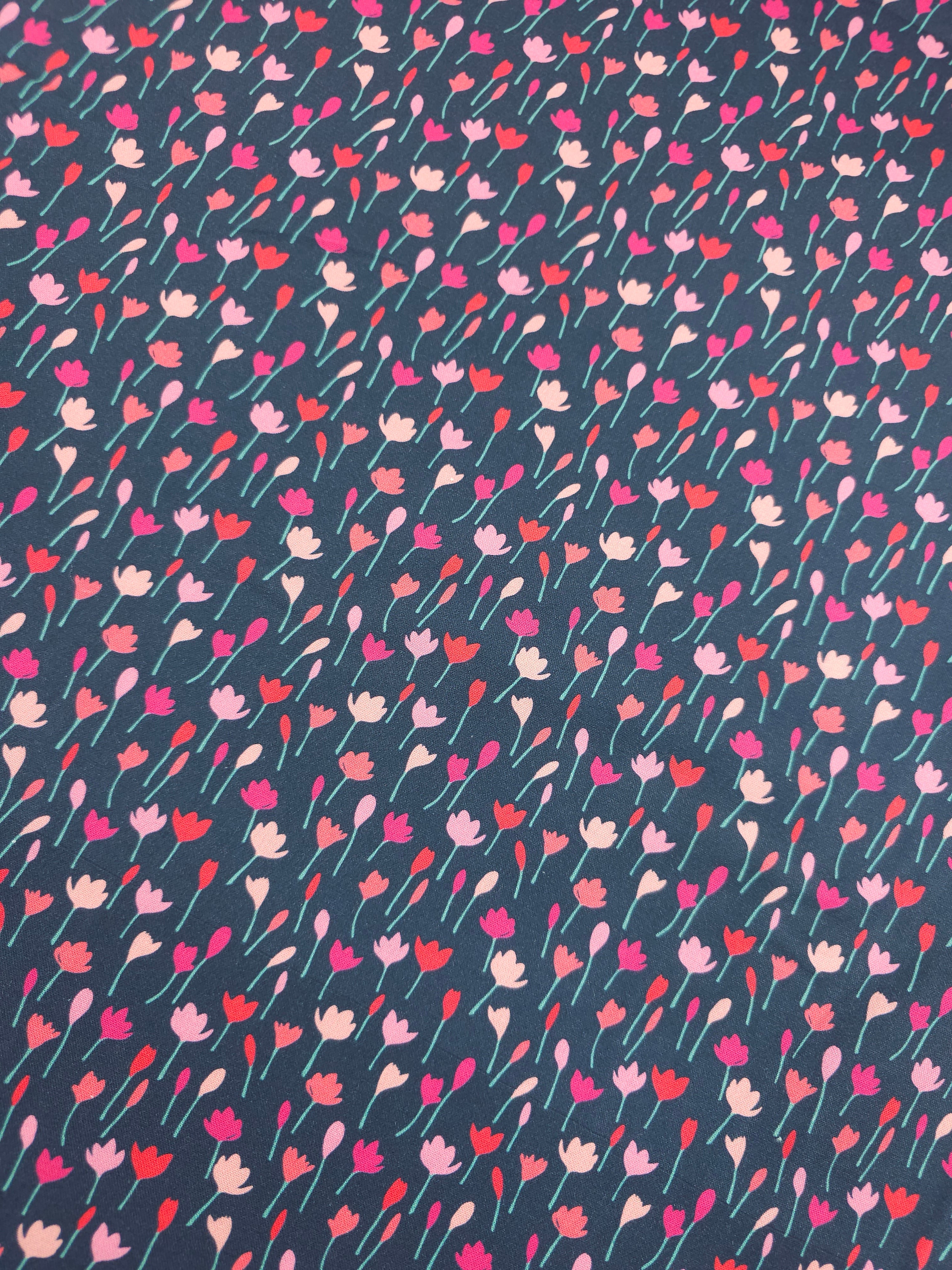 Navy Tulip Field 100% Cotton
