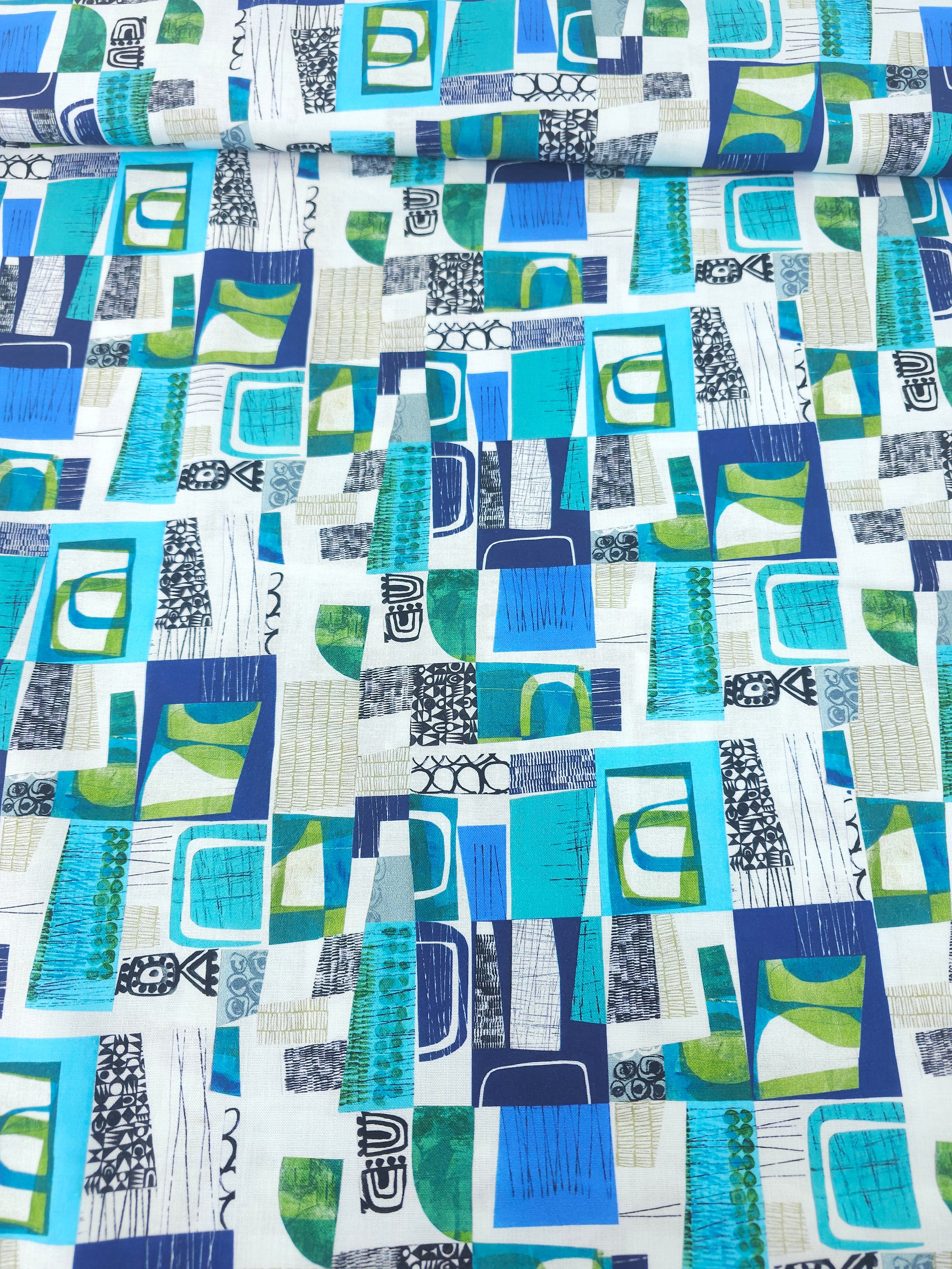 Blue Flying South Shape Collage 100% Cotton - Free Spirit