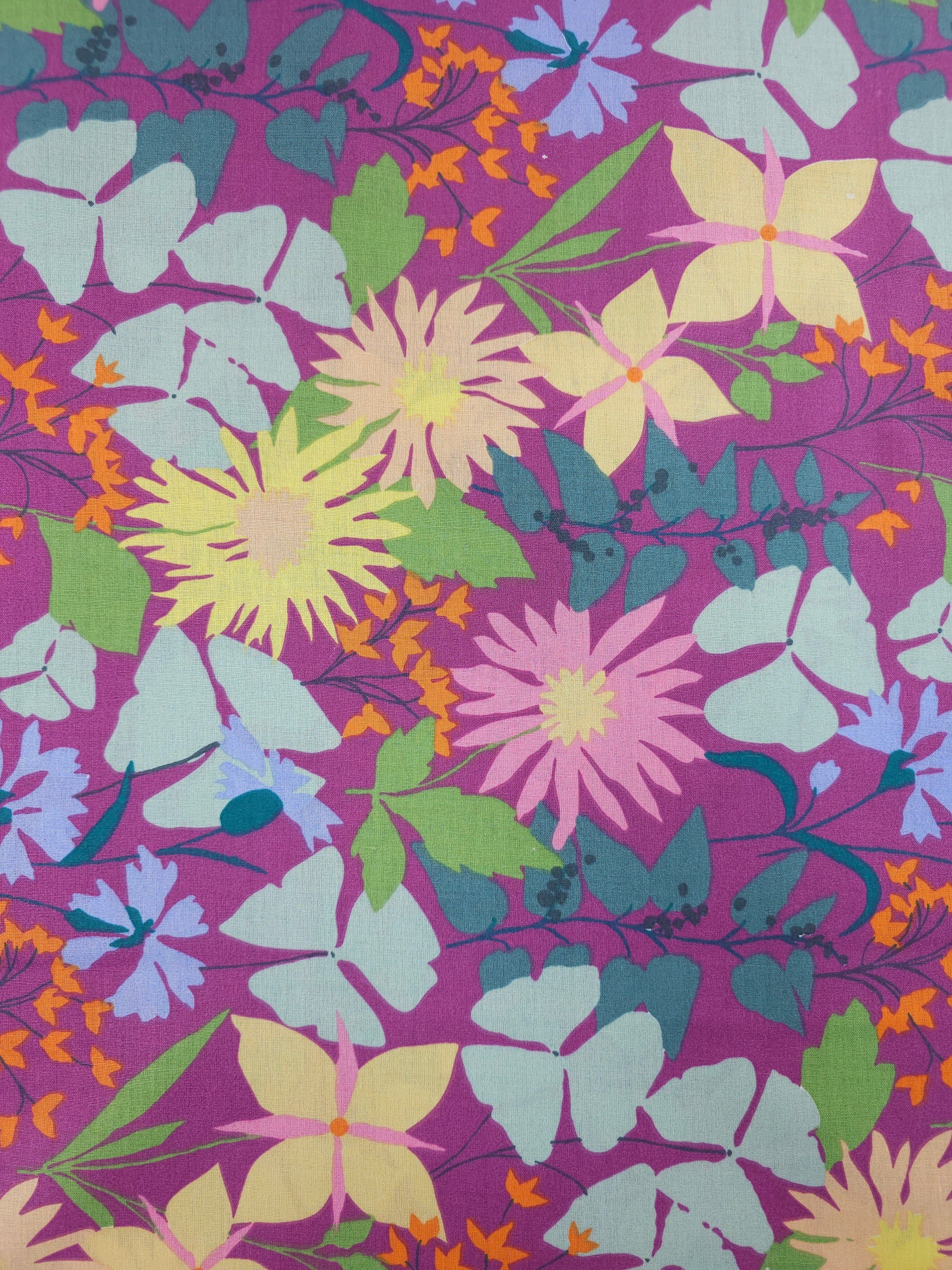 Purple Floral Budding Brights 100% Cotton 94" - Helena Springfield