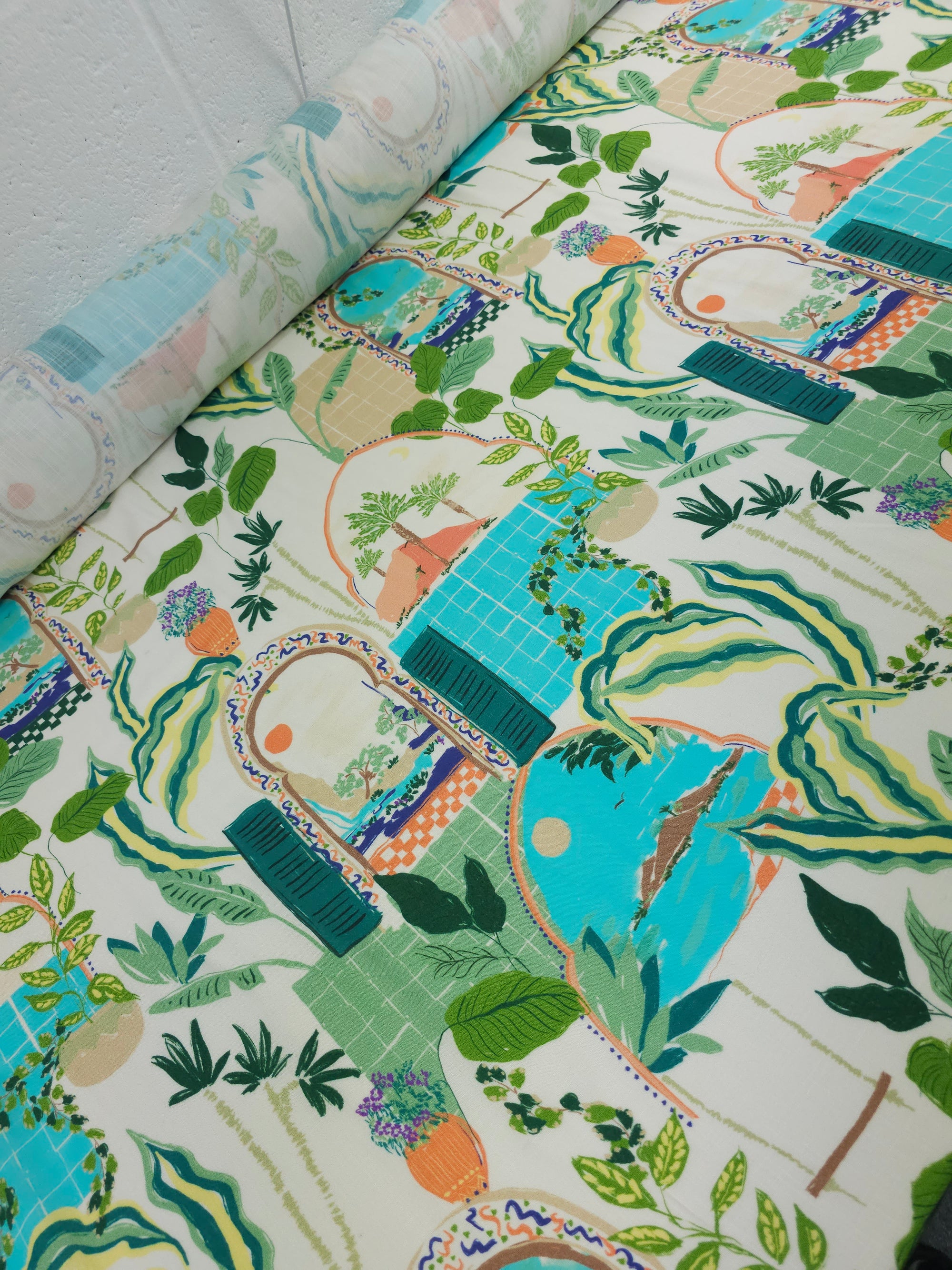 Italian Summer Scenery Linen Look Viscose