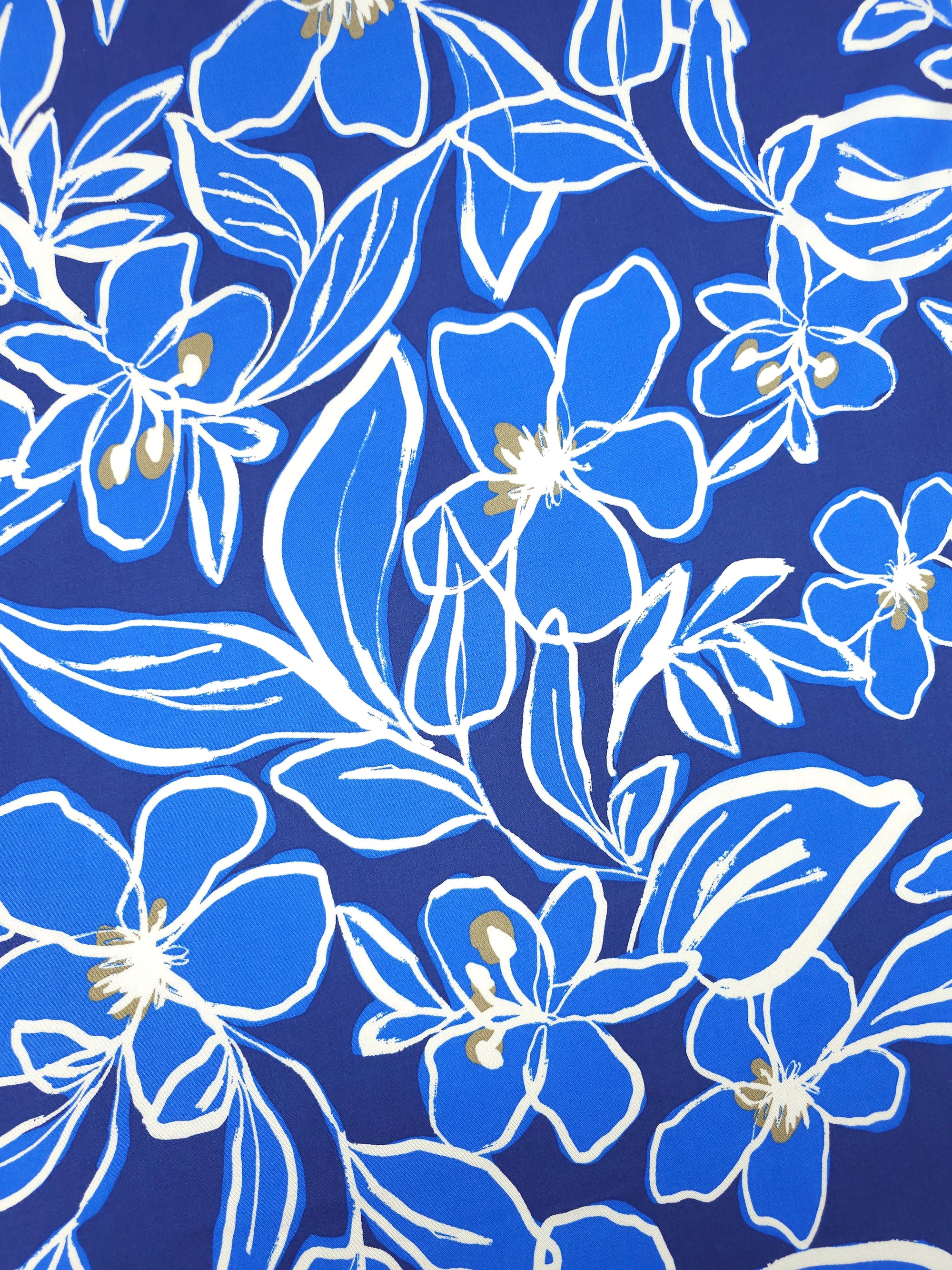 Blue/Indigo Sketch Floral Party Viscose Challis