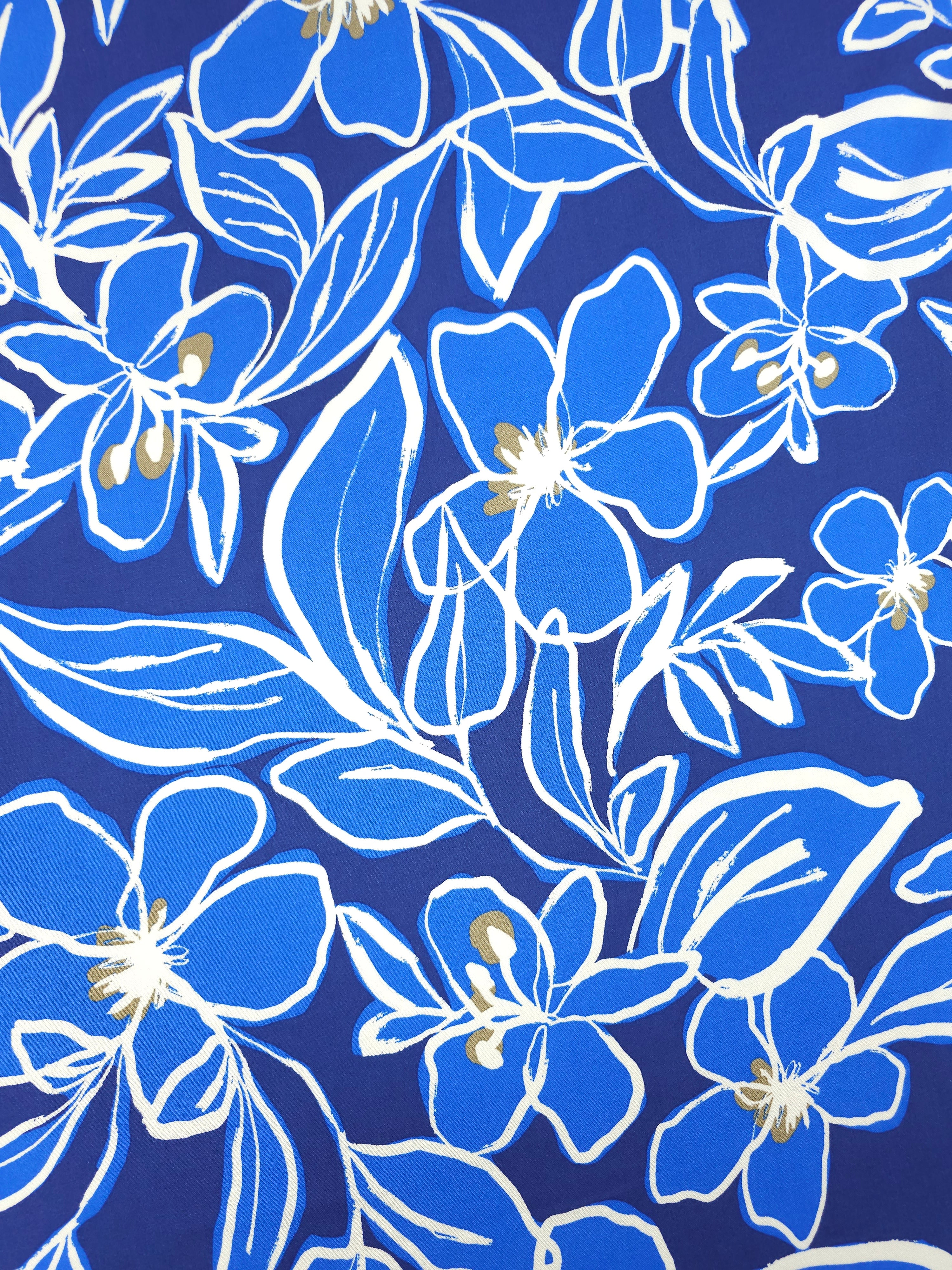 Blue/Indigo Sketch Floral Party Viscose Challis