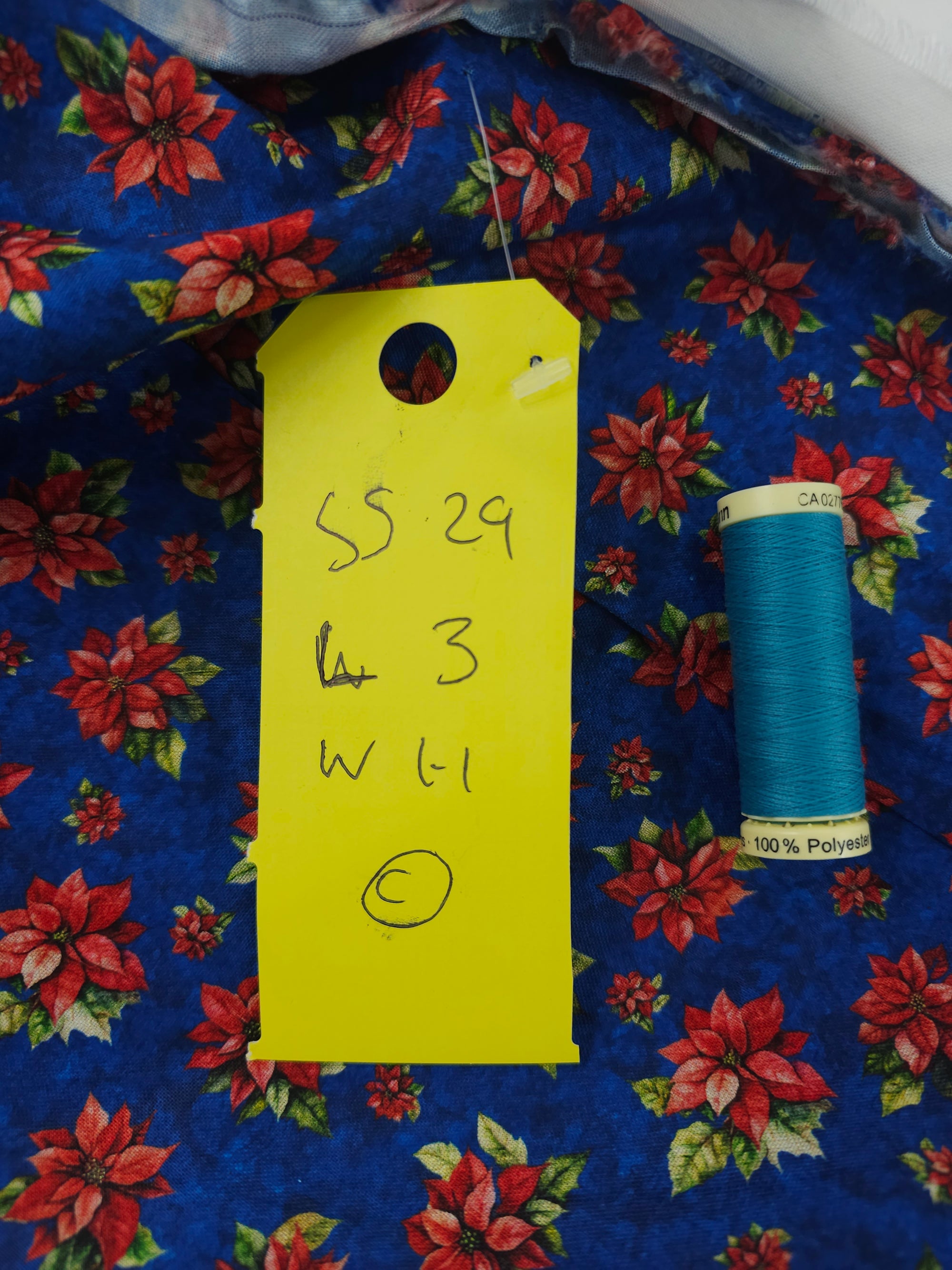 Blue Christmas floral Cotton- 3m piece