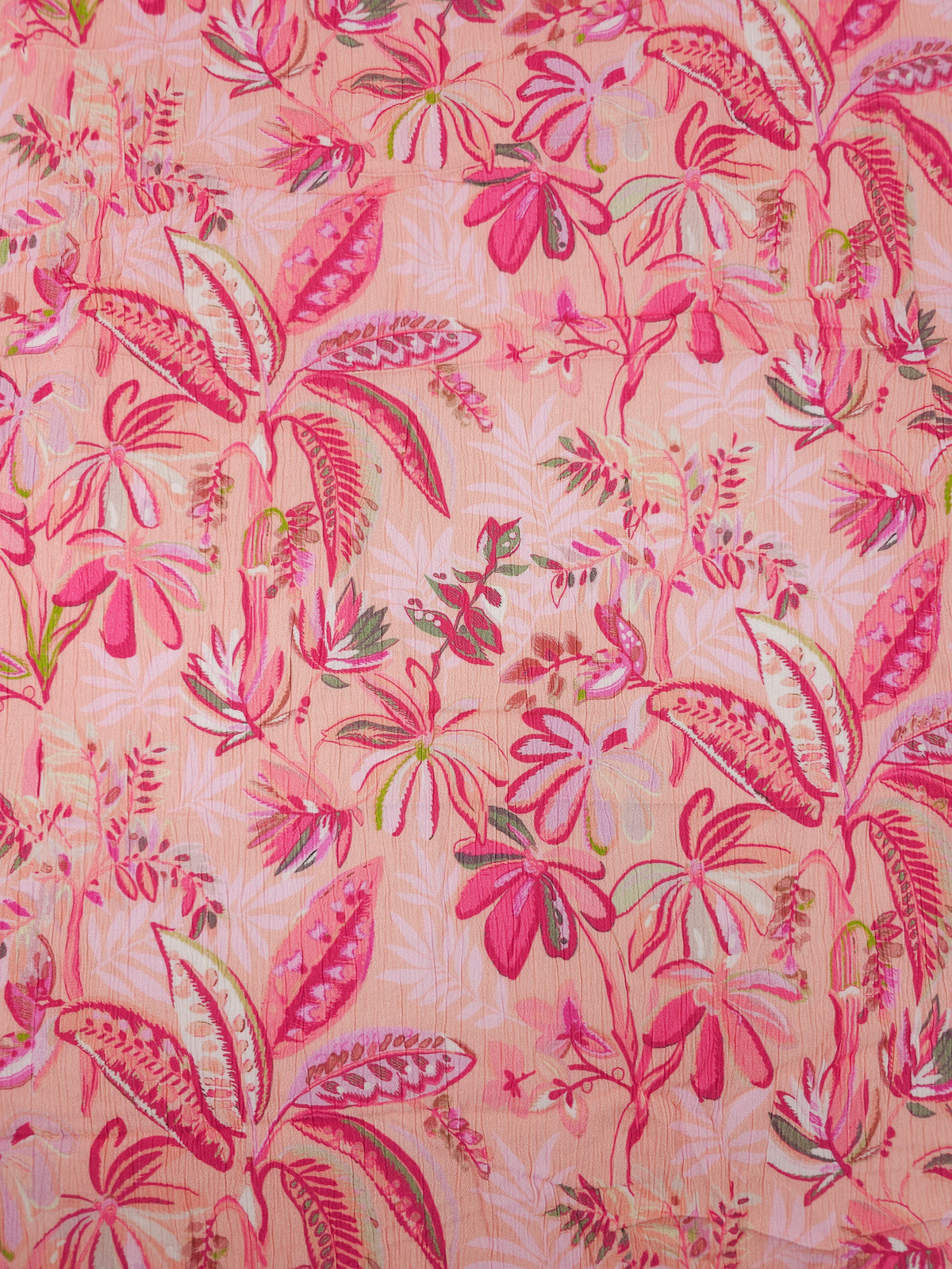 Hot Pink/Peach Fiesta Floral Crinkle Viscose