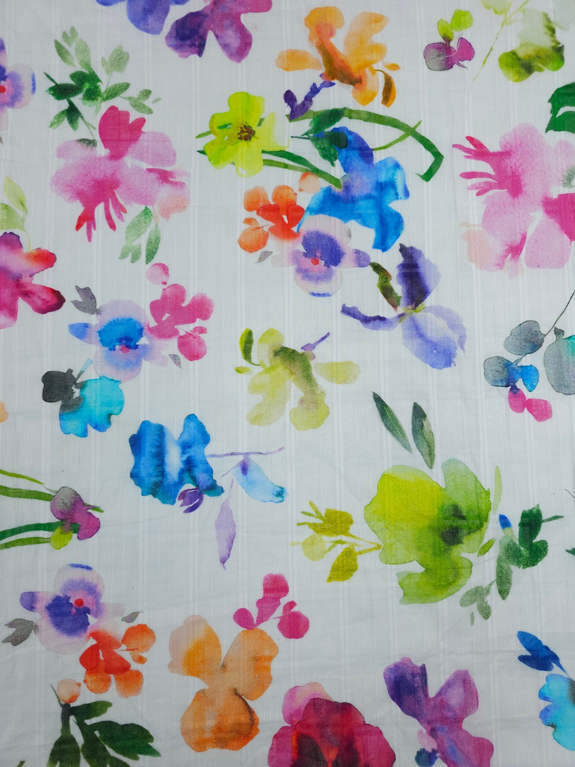 Watercolour Diffusion Floral Grid Cotton Voile