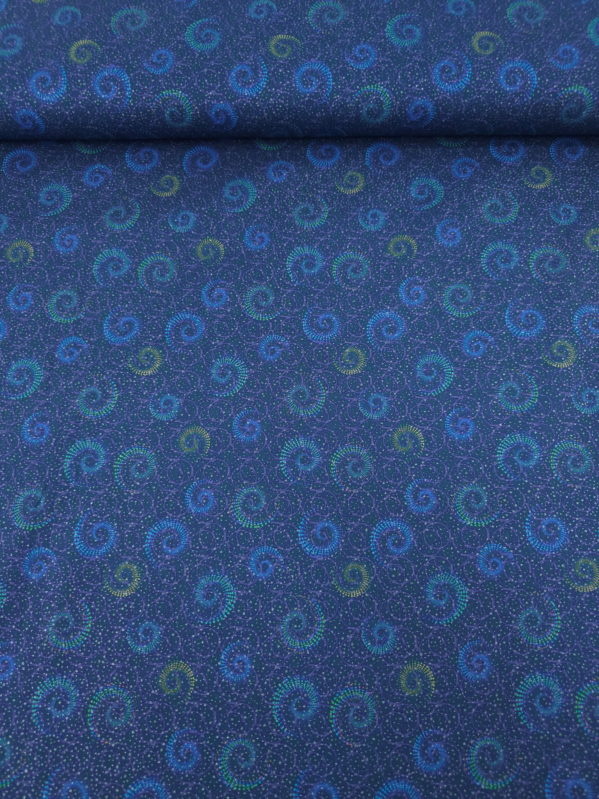 Petrol Navy/Silver Sparkler Swirl 100% Cotton - Benartex