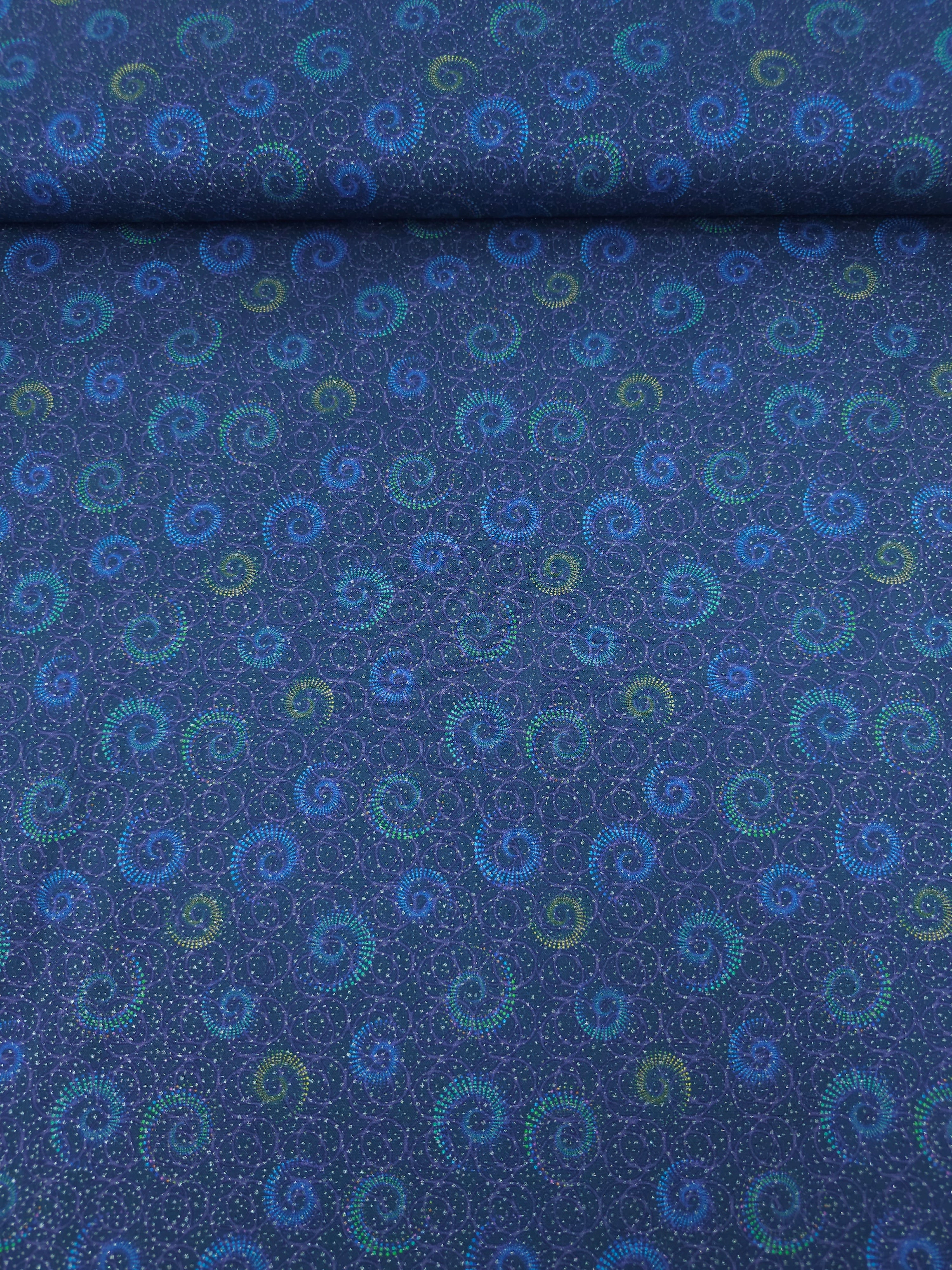 Petrol Navy/Silver Sparkler Swirl 100% Cotton - Benartex