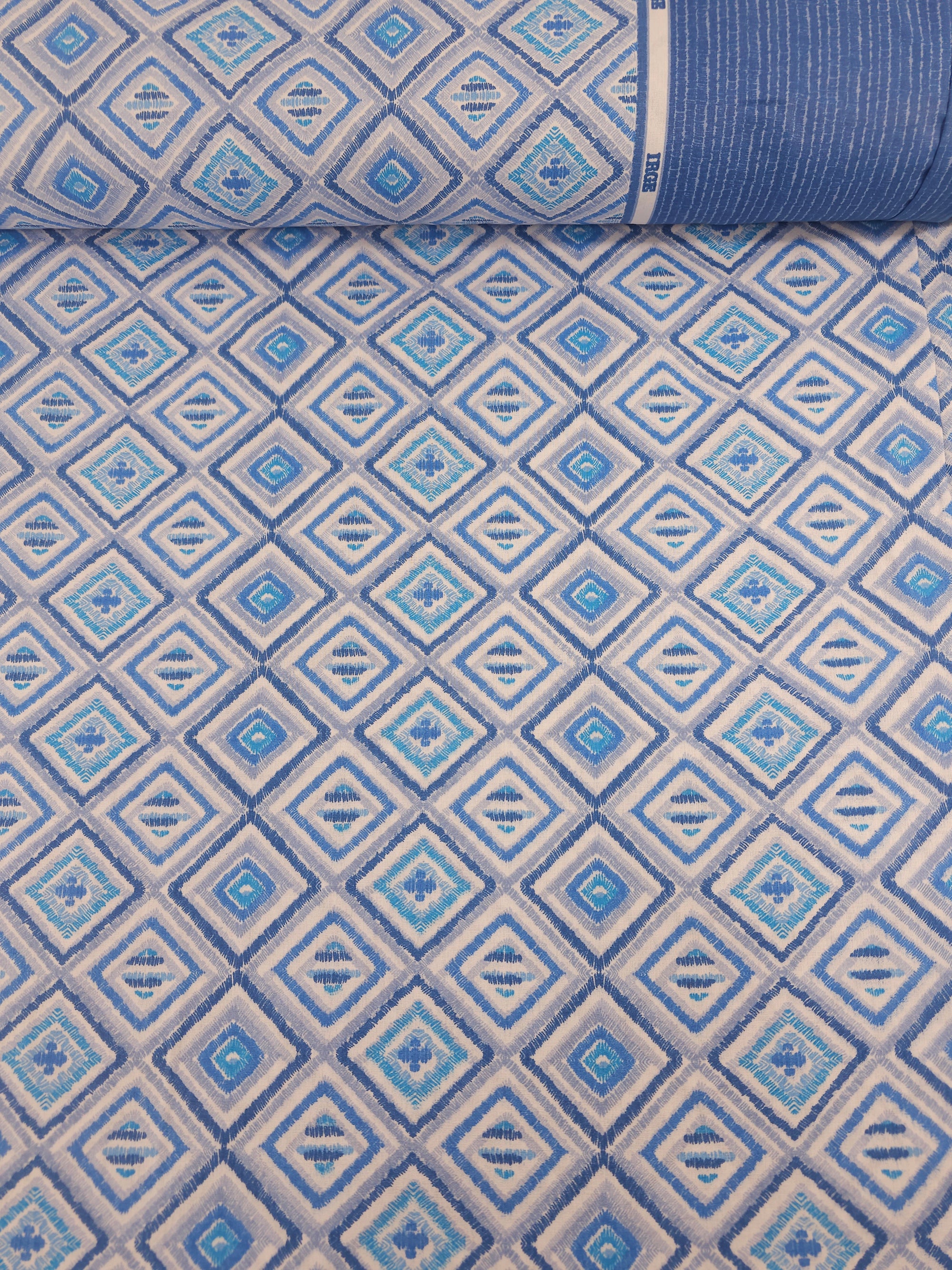 Blue Geo Diamond Tile 100% Cotton 114” *EXTRA WIDE*