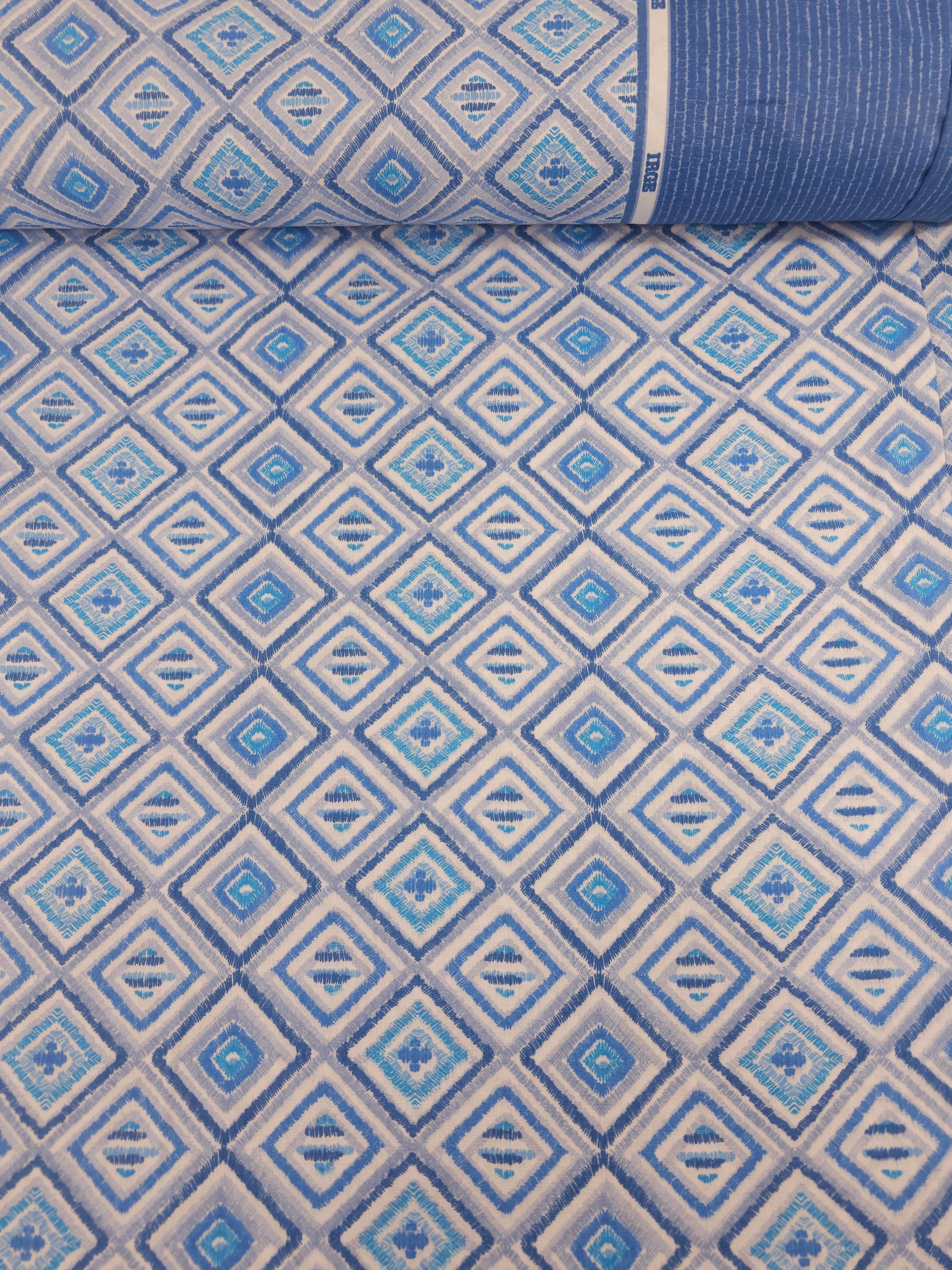 Blue Geo Diamond Tile 100% Cotton 114” *EXTRA WIDE*