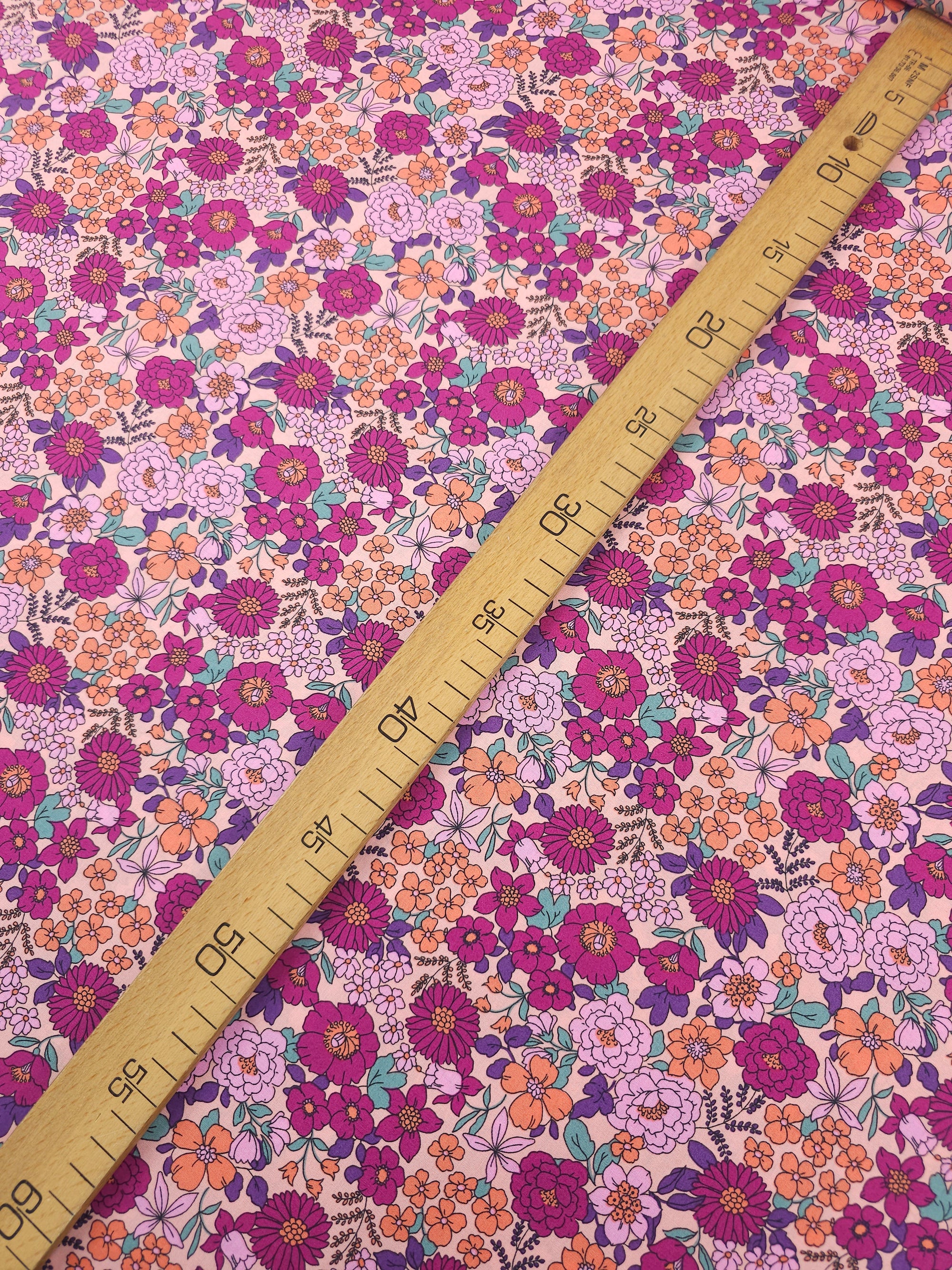 Magenta/Peach Floral Bloom Lightweight Cotton 57"