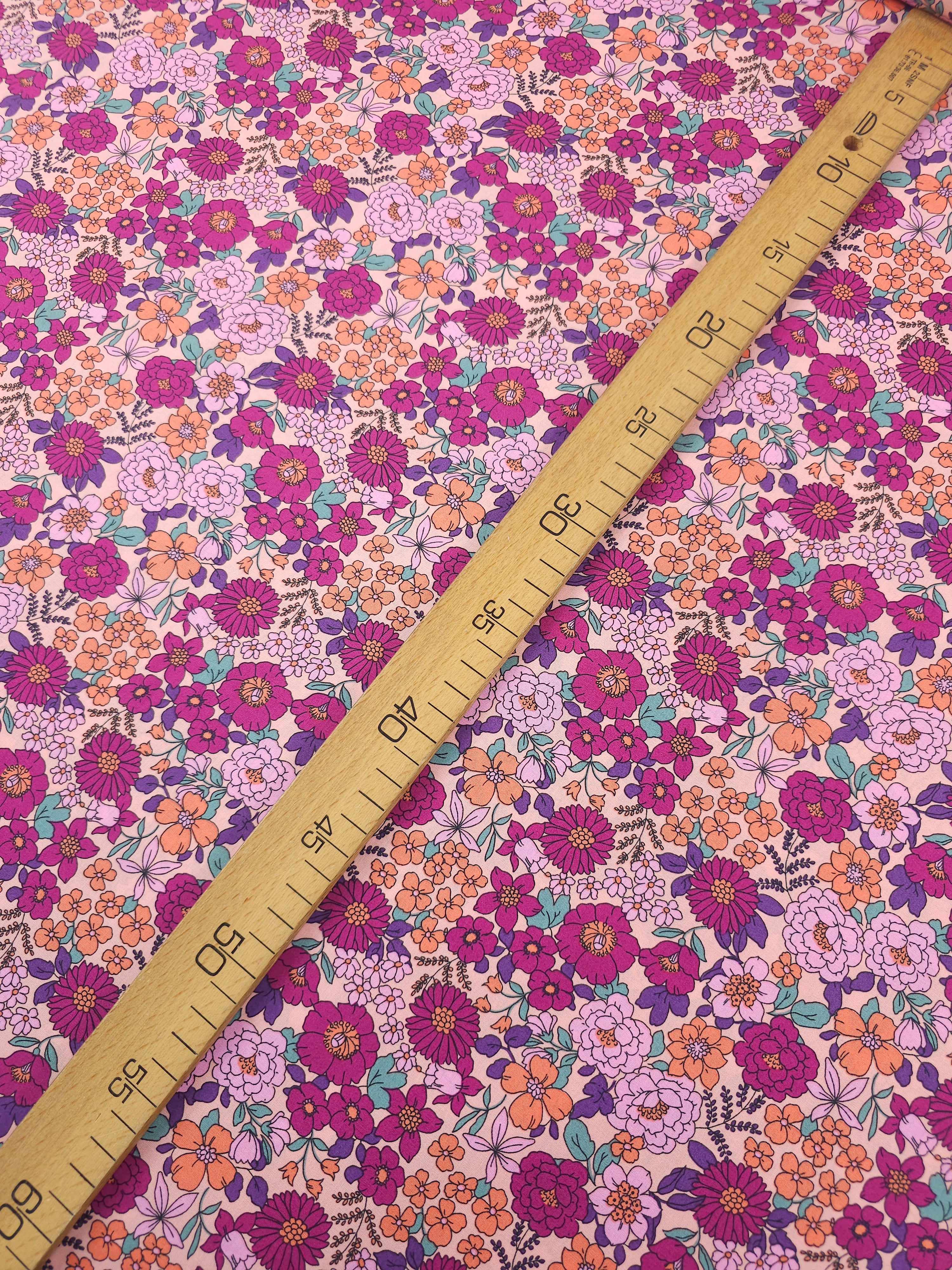 Magenta/Peach Floral Bloom Lightweight Cotton 57"