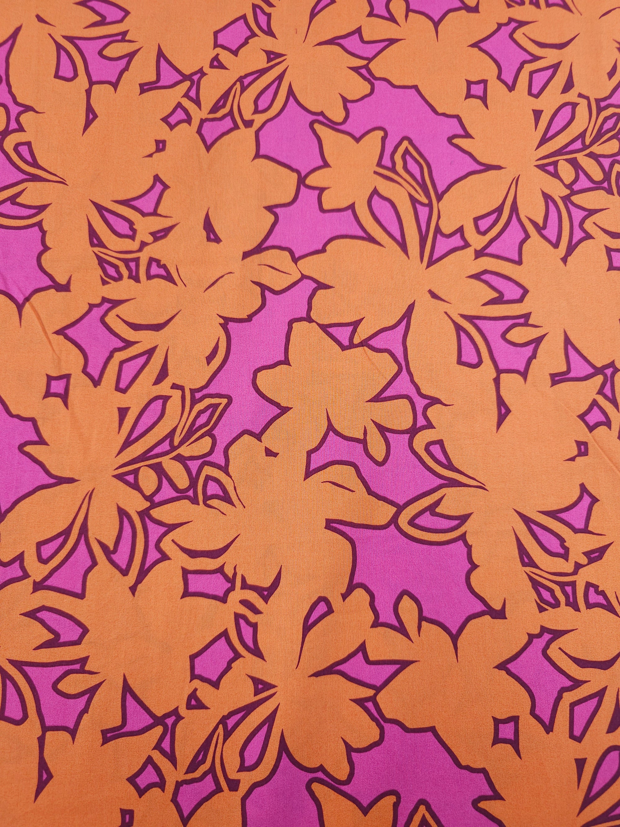 Orange/Fuchsia Pink Floral Outline Fine Cotton Poplin 57"
