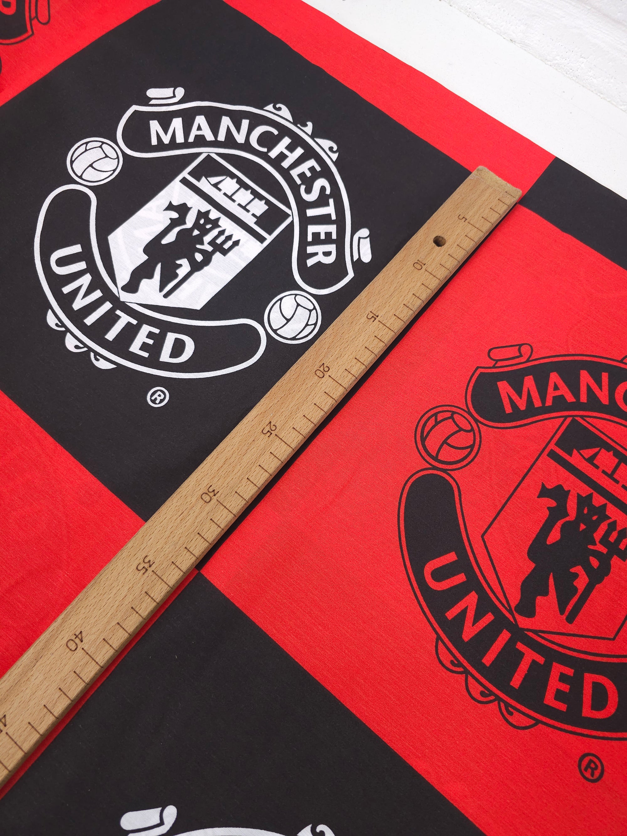 Red/Black Manchester United FC Emblem 100% Cotton Football Fabric 81" *EXTRA WIDE*