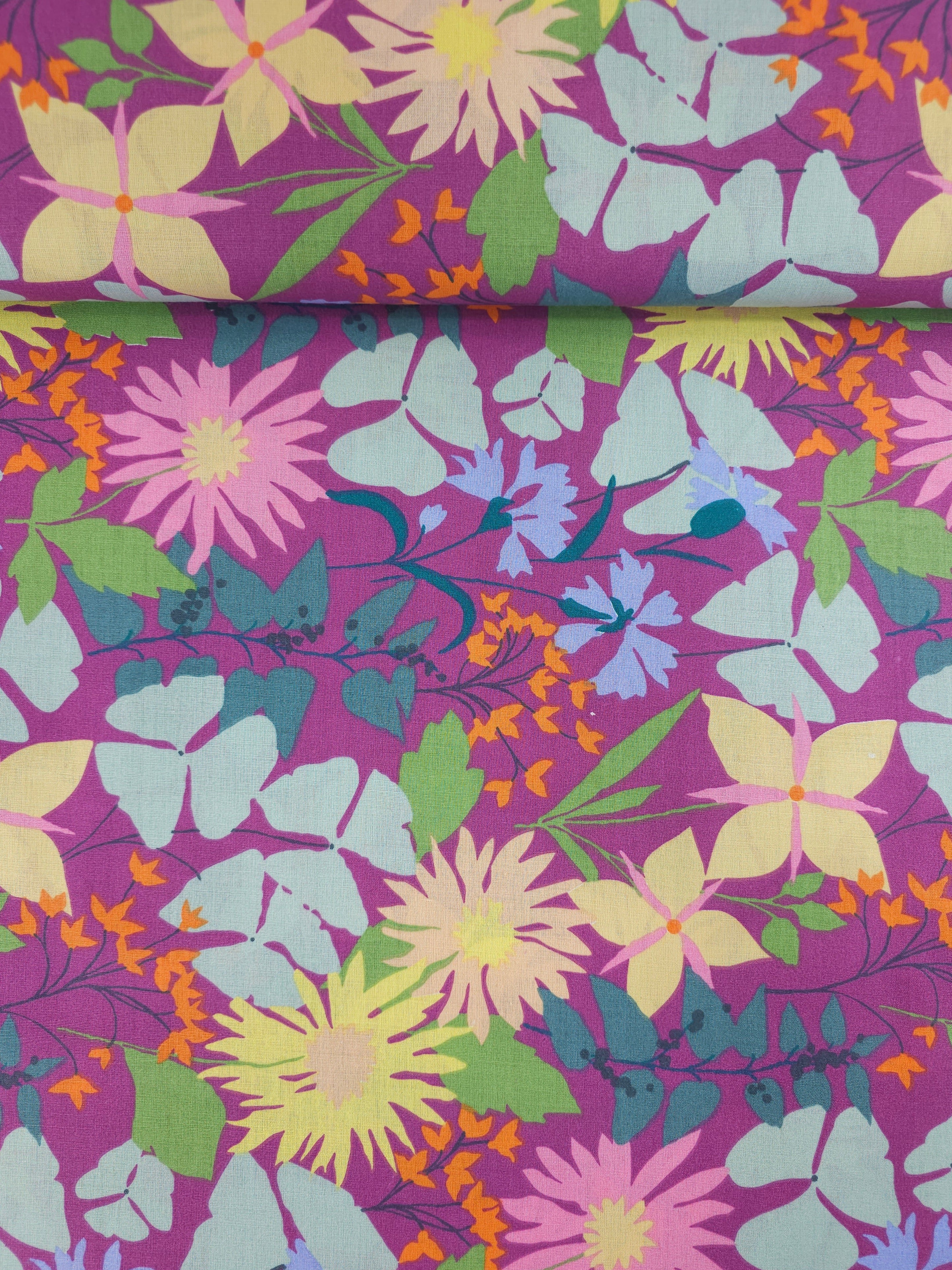Purple Floral Budding Brights 100% Cotton 94" - Helena Springfield