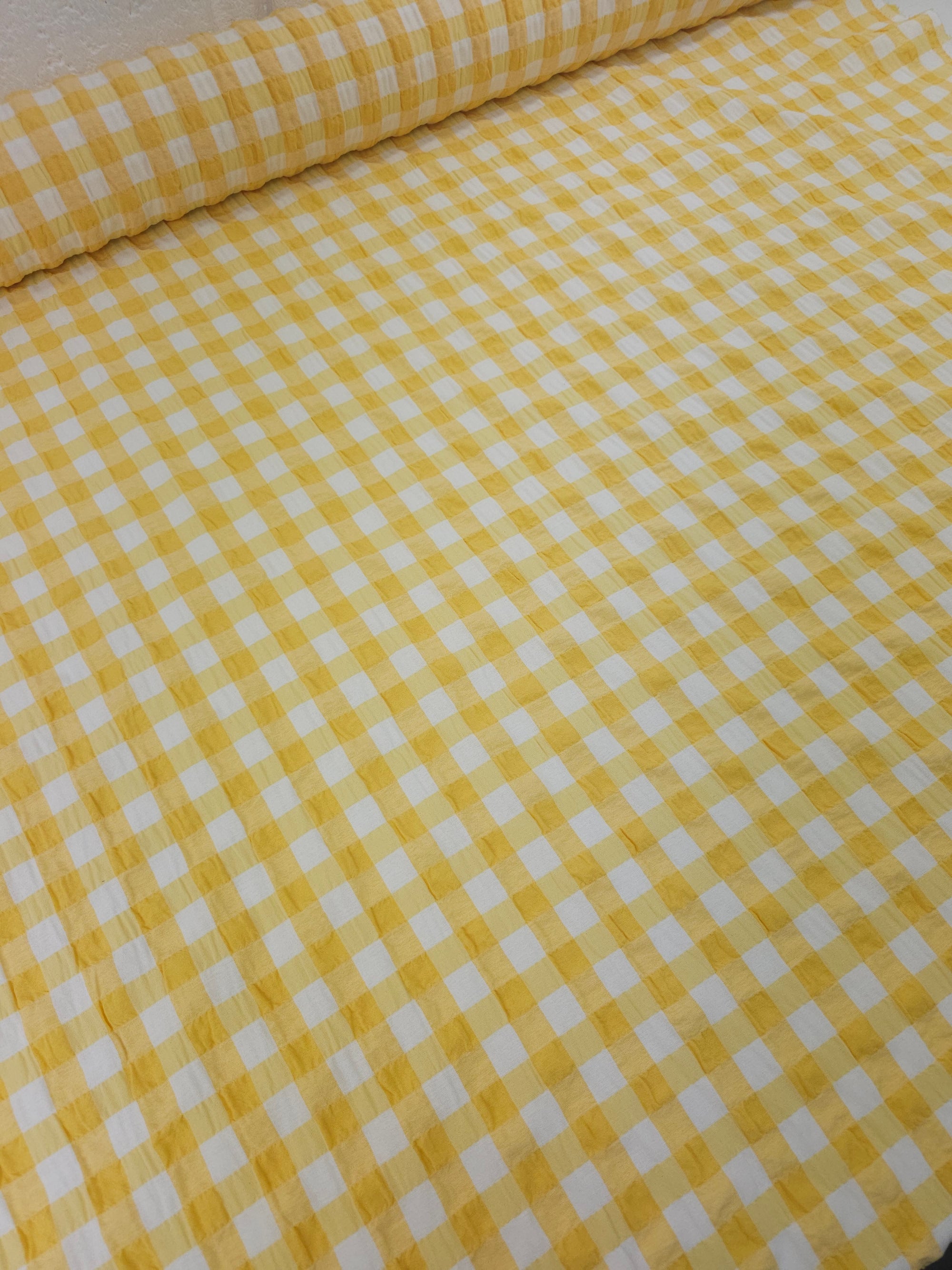 Yellow/White Big Gingham Poly Cotton SeerSucker