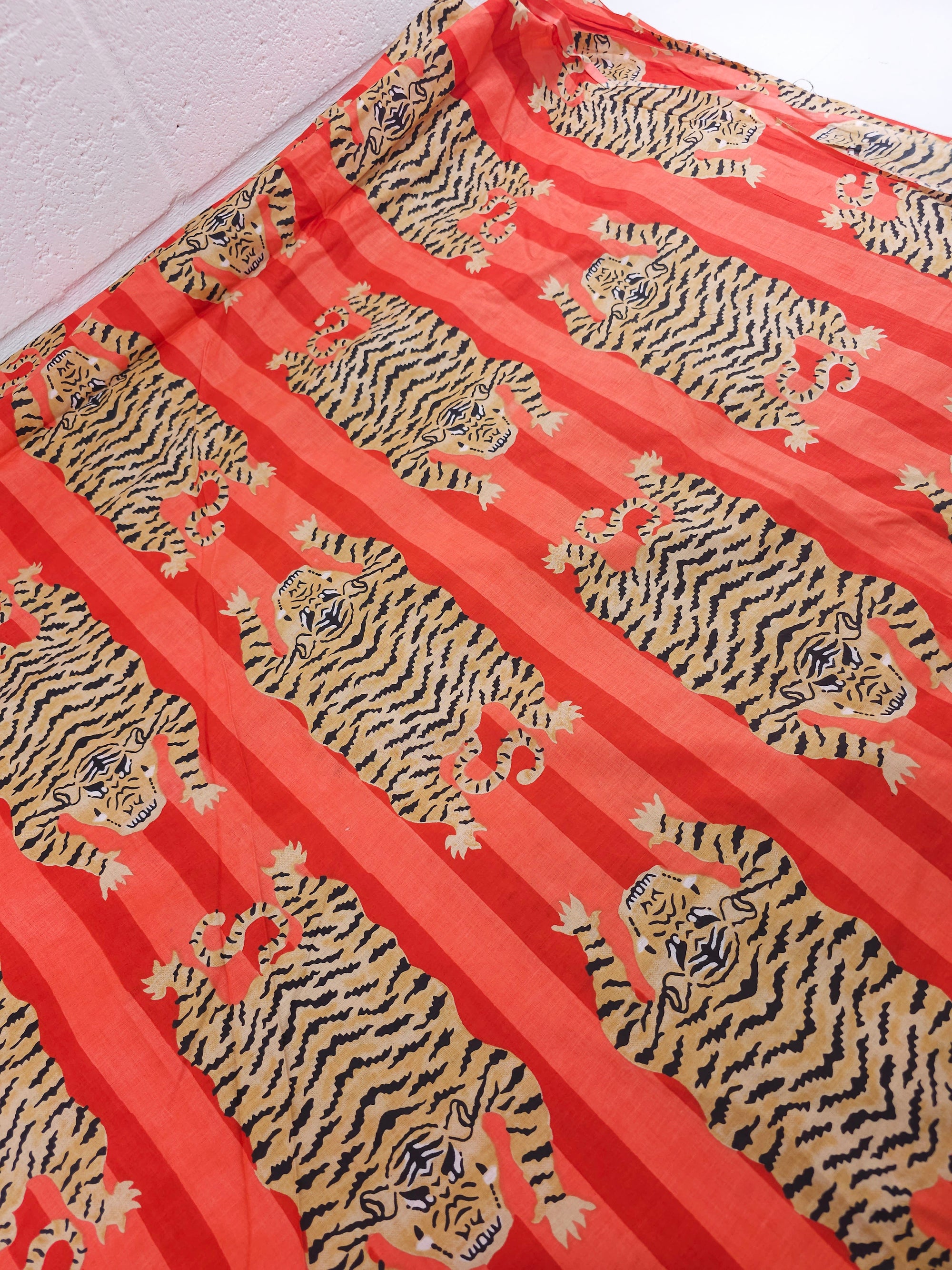 Red/Coral Stripe Tiger Block Print Cotton