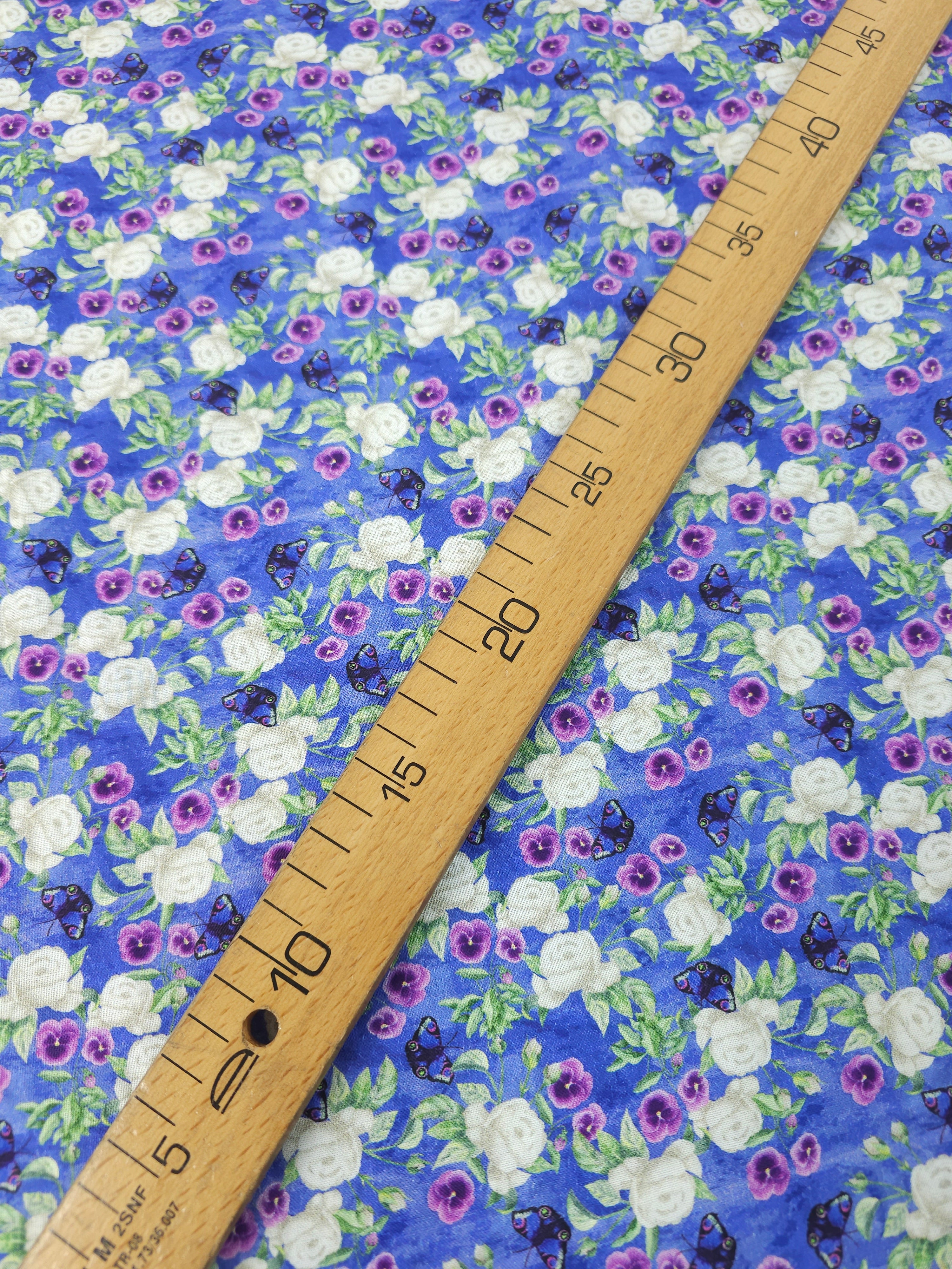 Violet Butterfly Rose Floral 100% Cotton - Sarah Payne