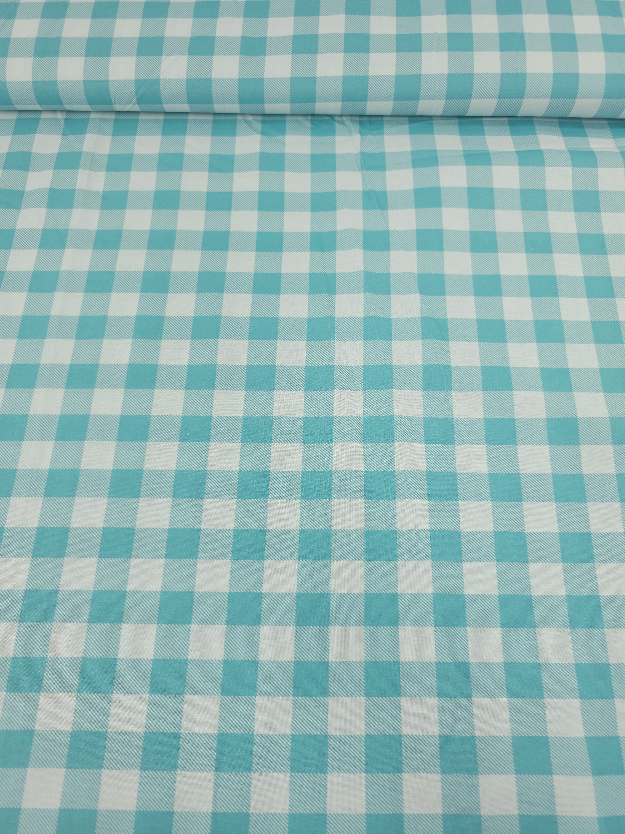 Turquoise Big Gingham 100% Cotton 45"