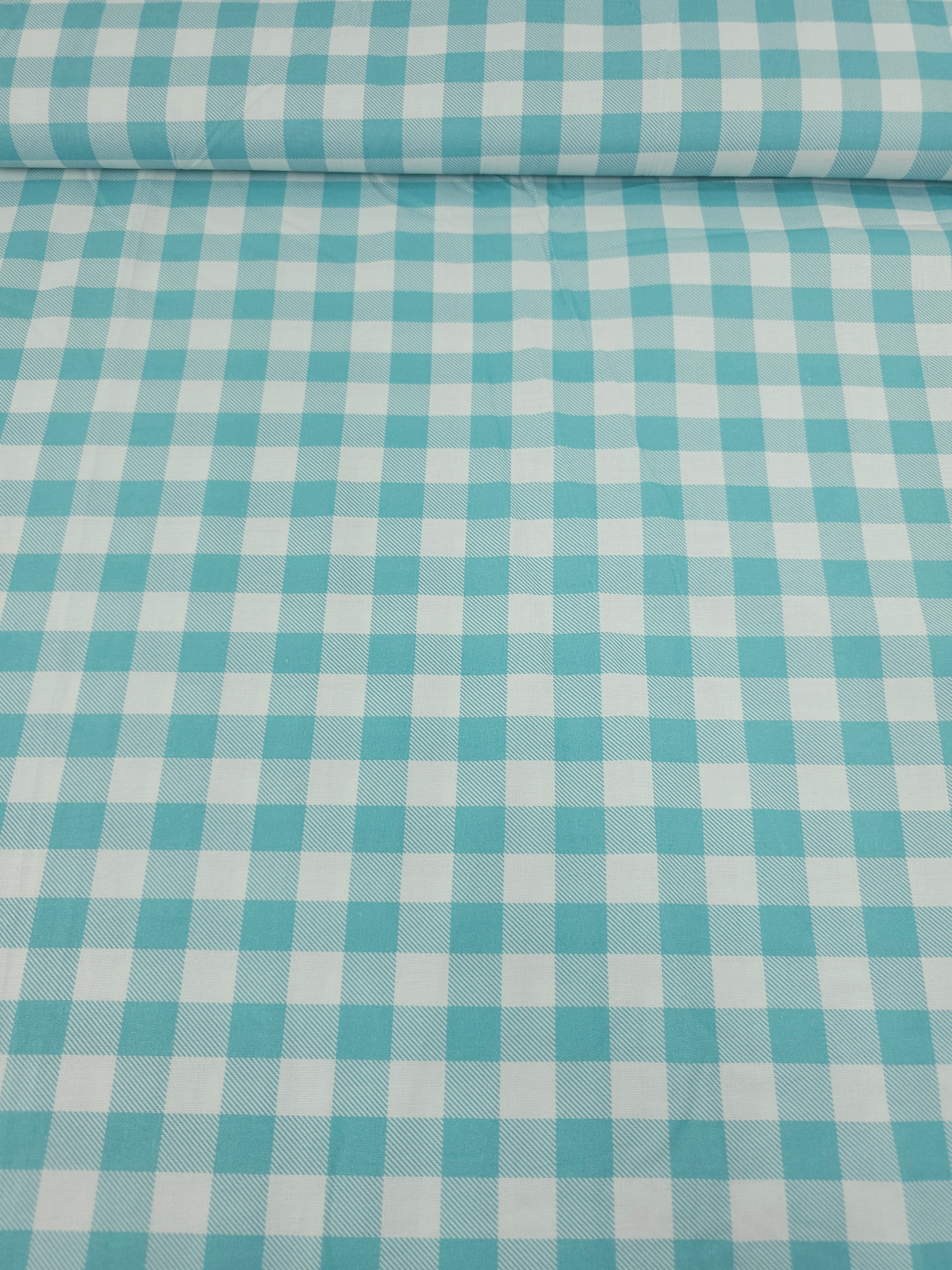 Turquoise Big Gingham 100% Cotton 45"