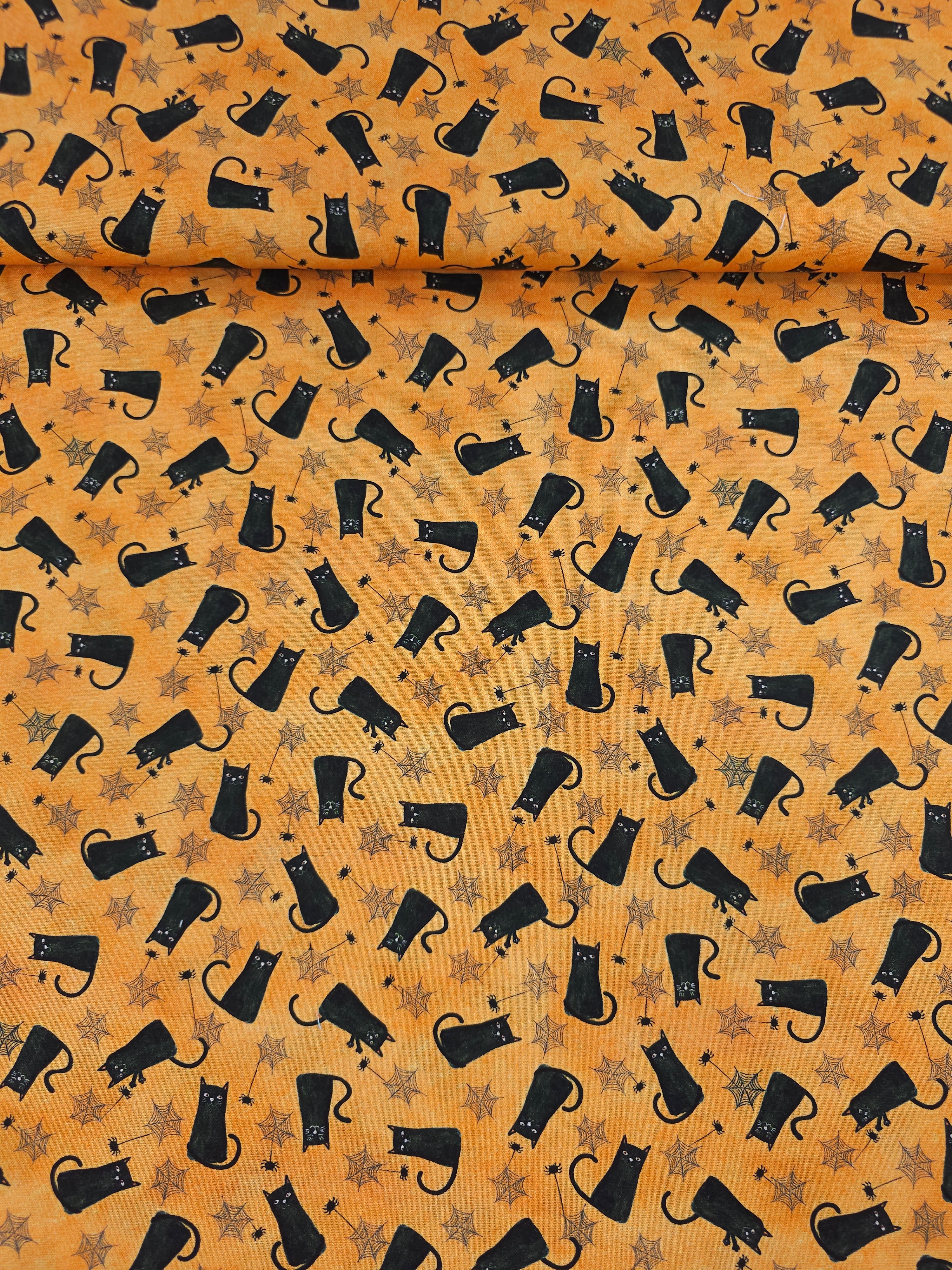 Orange/Black Halloween Cat 100% Cotton