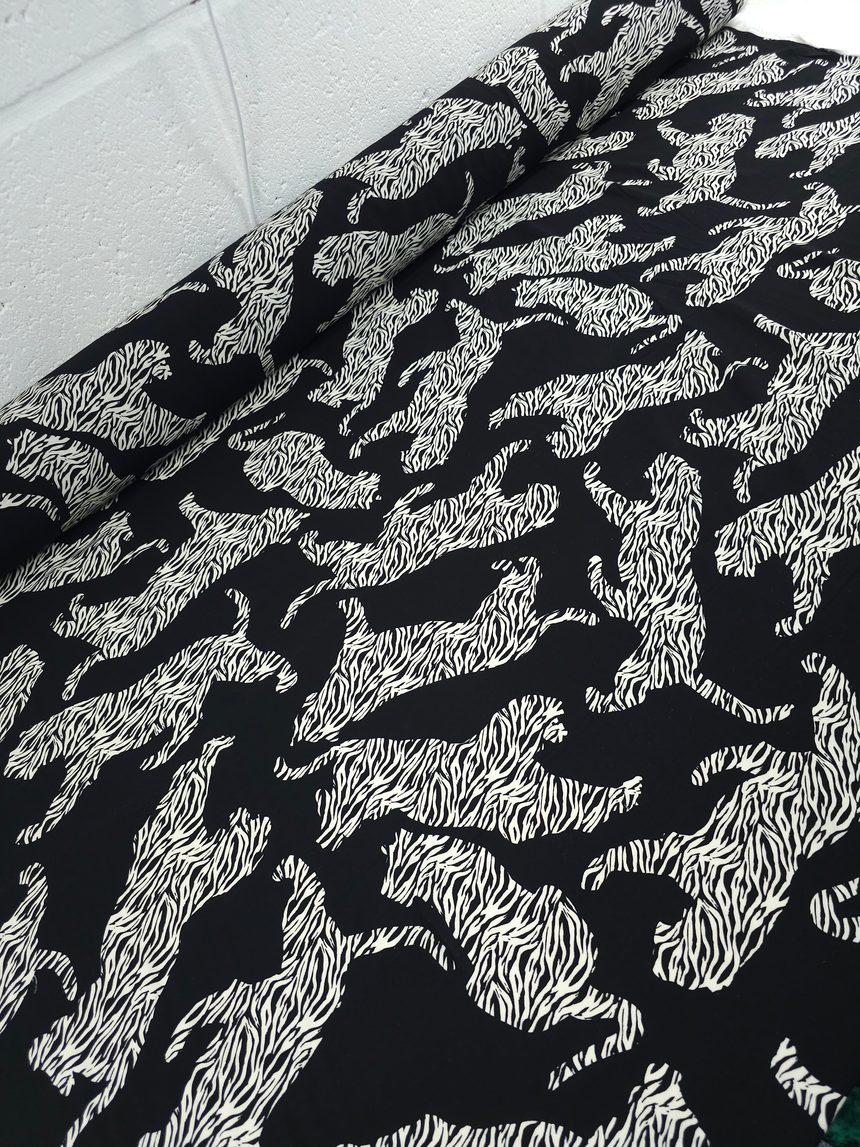 Black/Off-White Abstract Leopard Viscose Challis