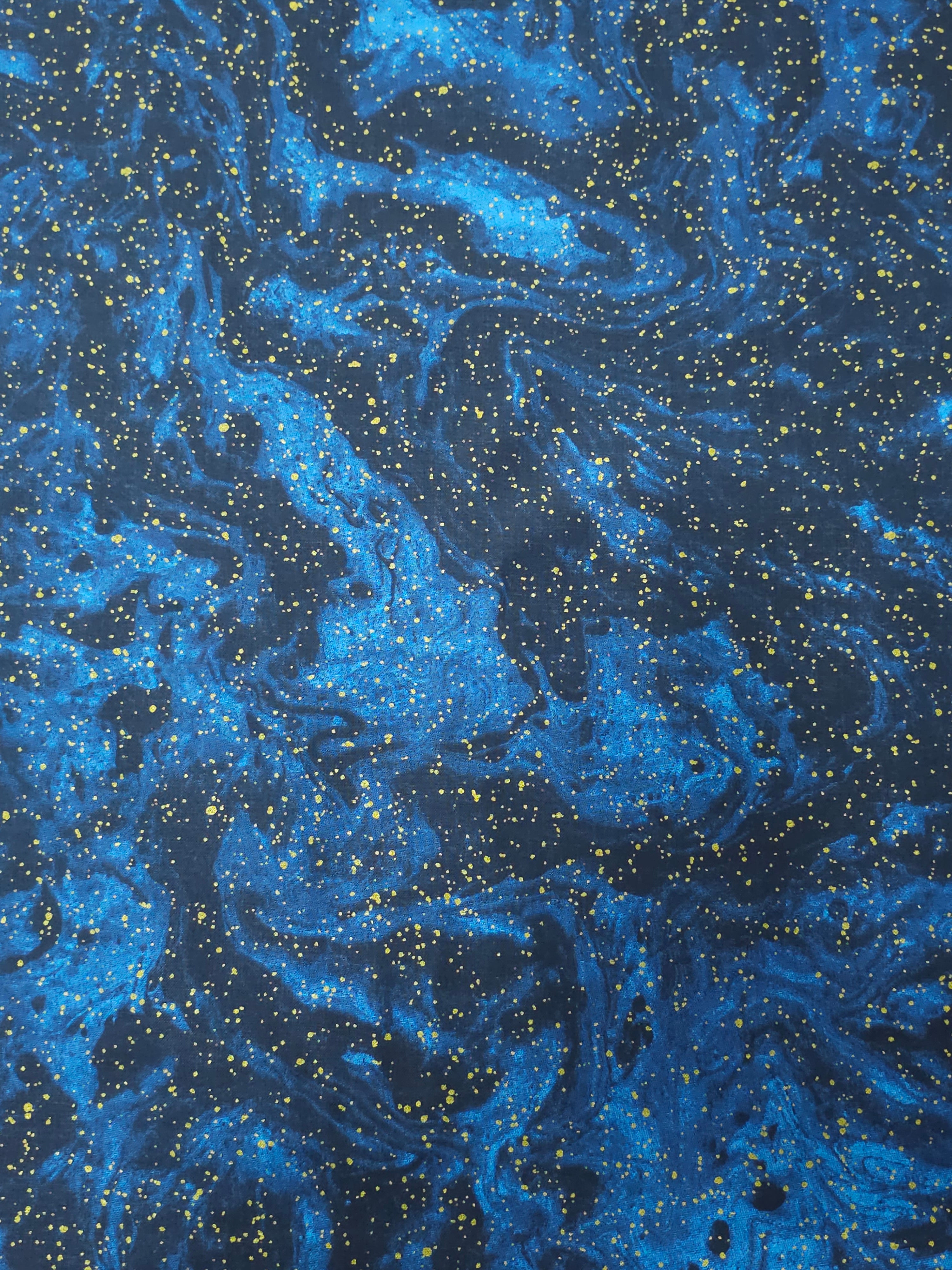 Midnight Blue/Gold Glitter Marble 100% Cotton