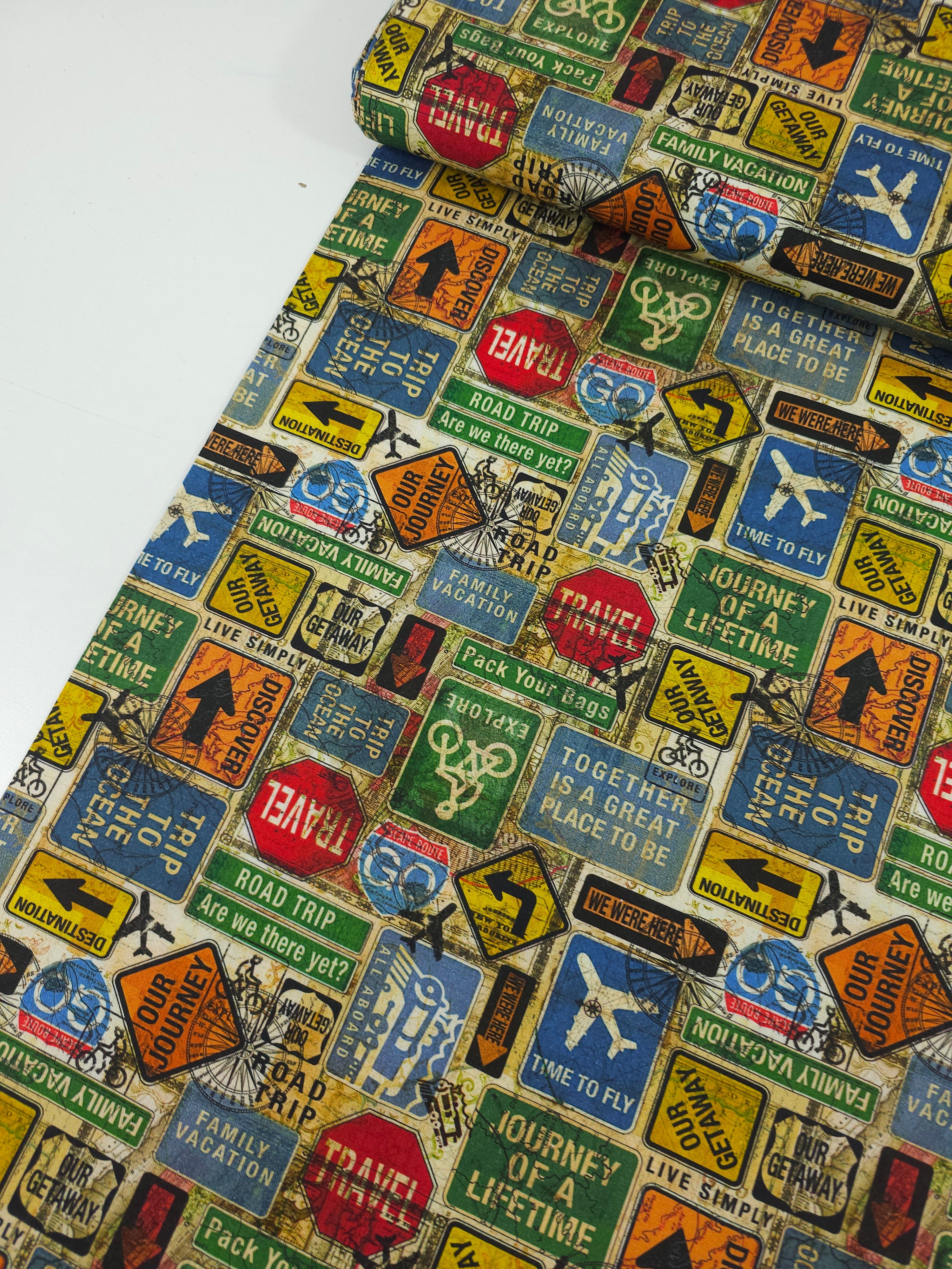 Retro Roadtrip Signs 100% Cotton