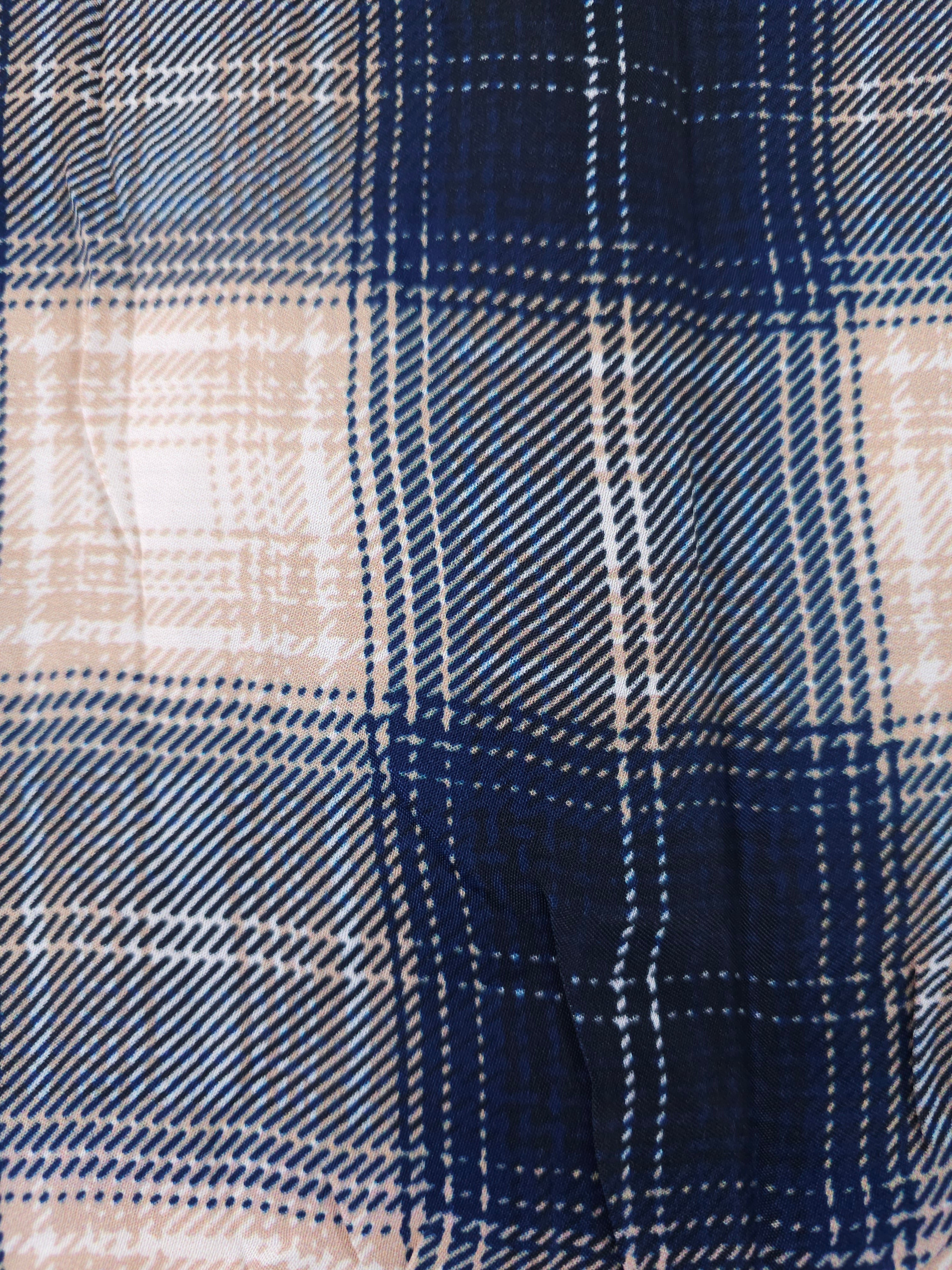 Navy cream tartan Viscose sateen- 1.5m piece