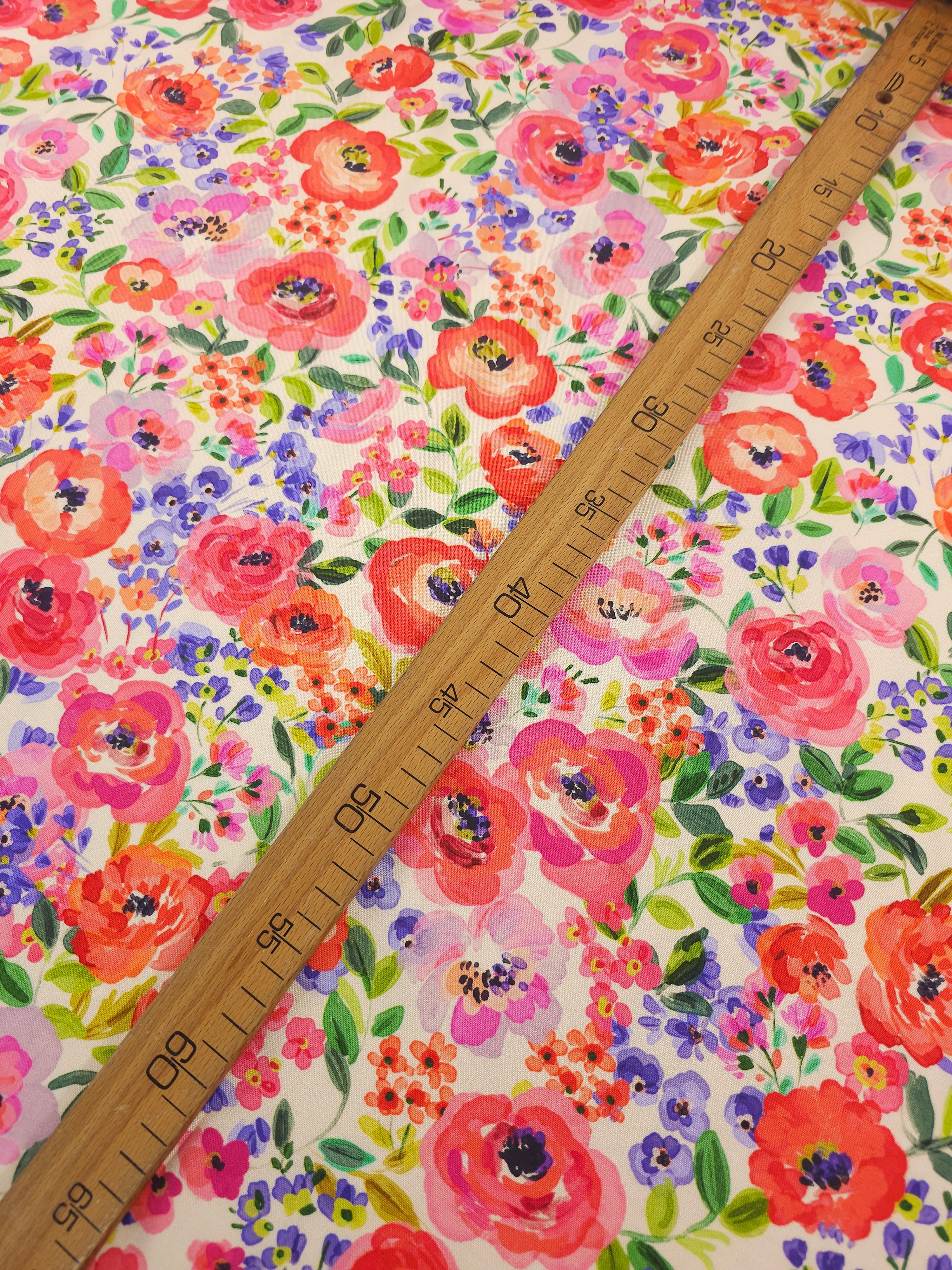 Watercolour Big Floral Bloom Viscose Challis