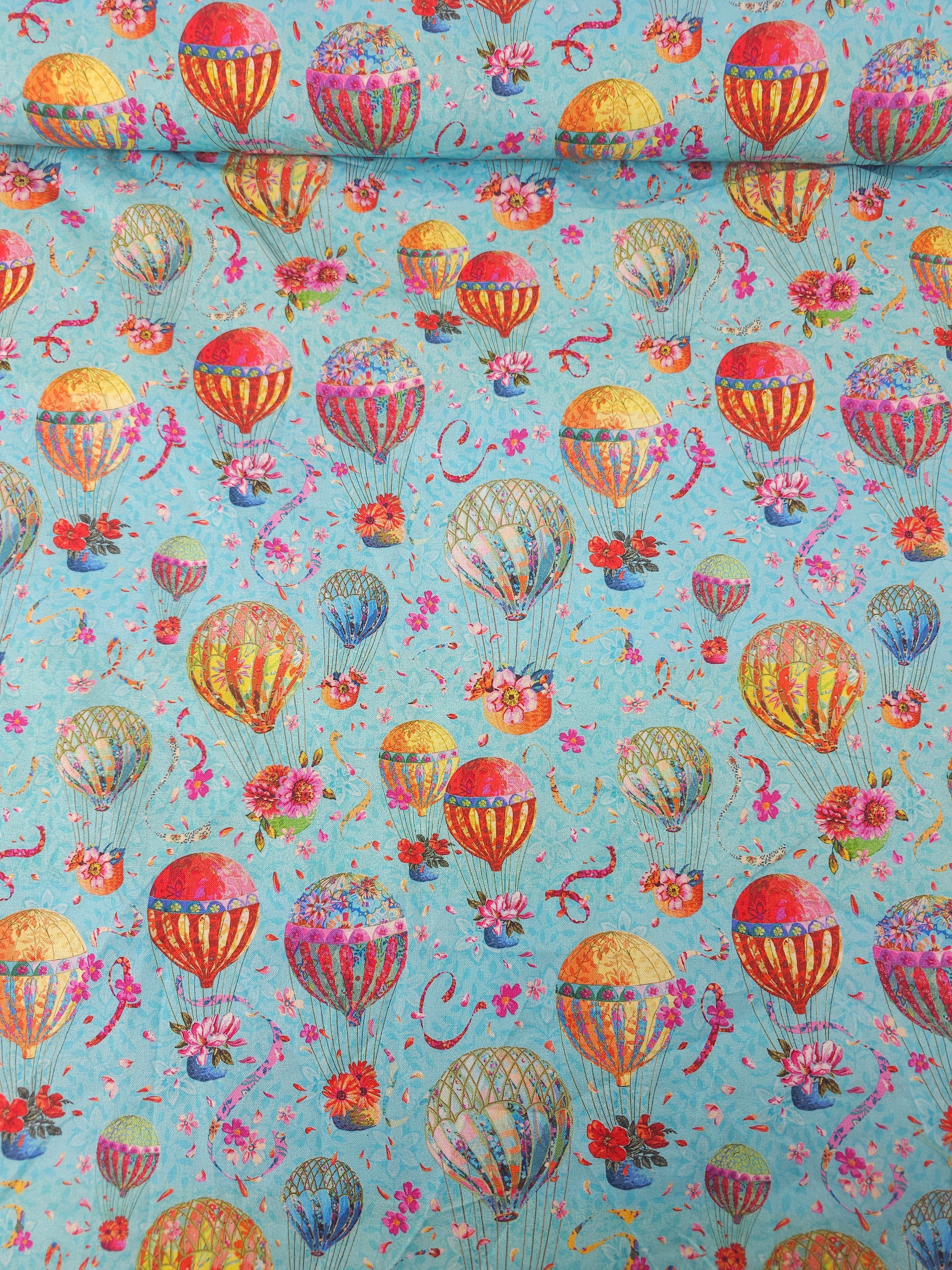 Light Blue Air Balloon Festival 100% Cotton - Odile Bailloeul